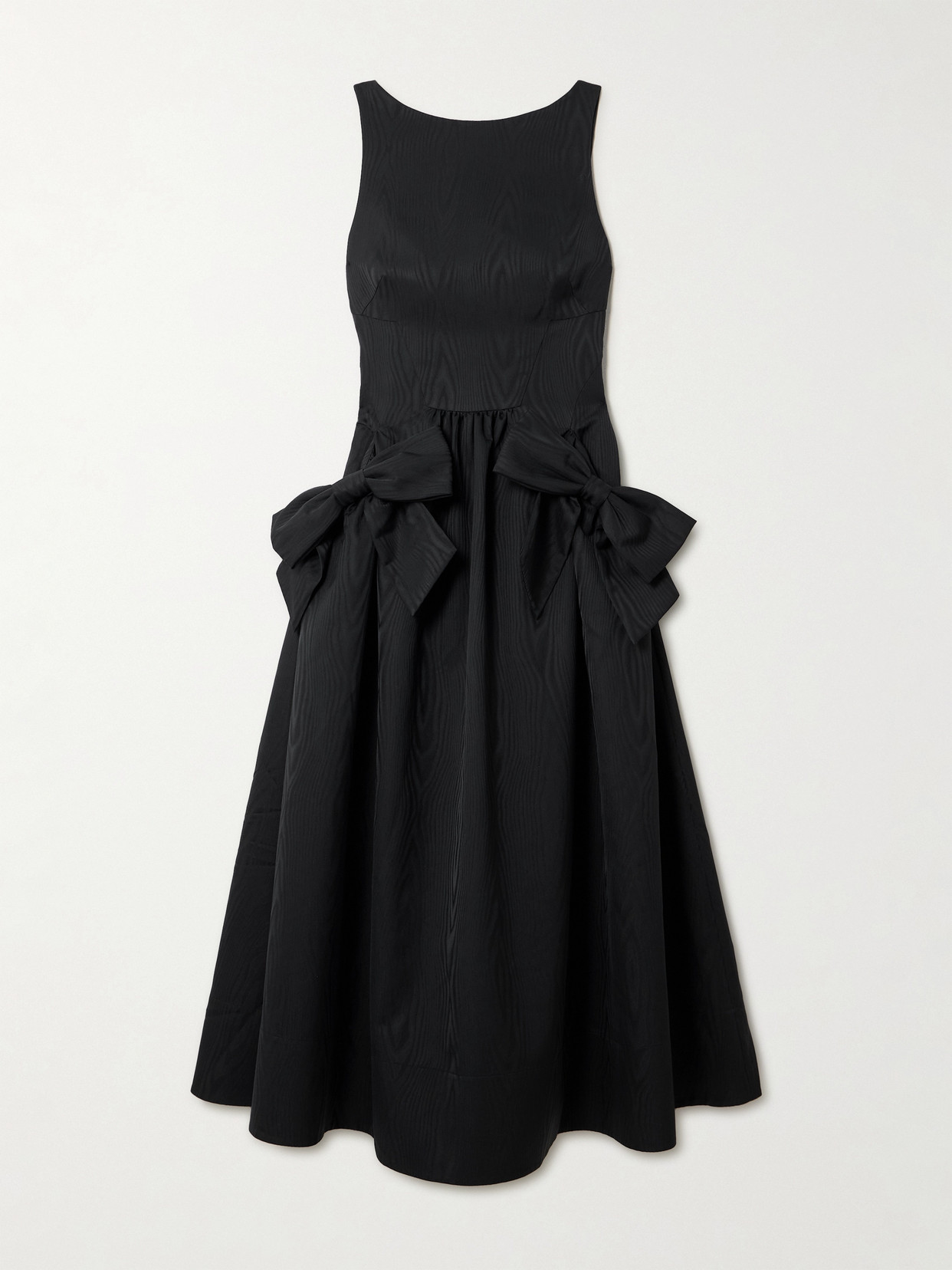 Rebecca Vallance Narcissa Bow-embellished Gathered Moire Midi Dress In Black