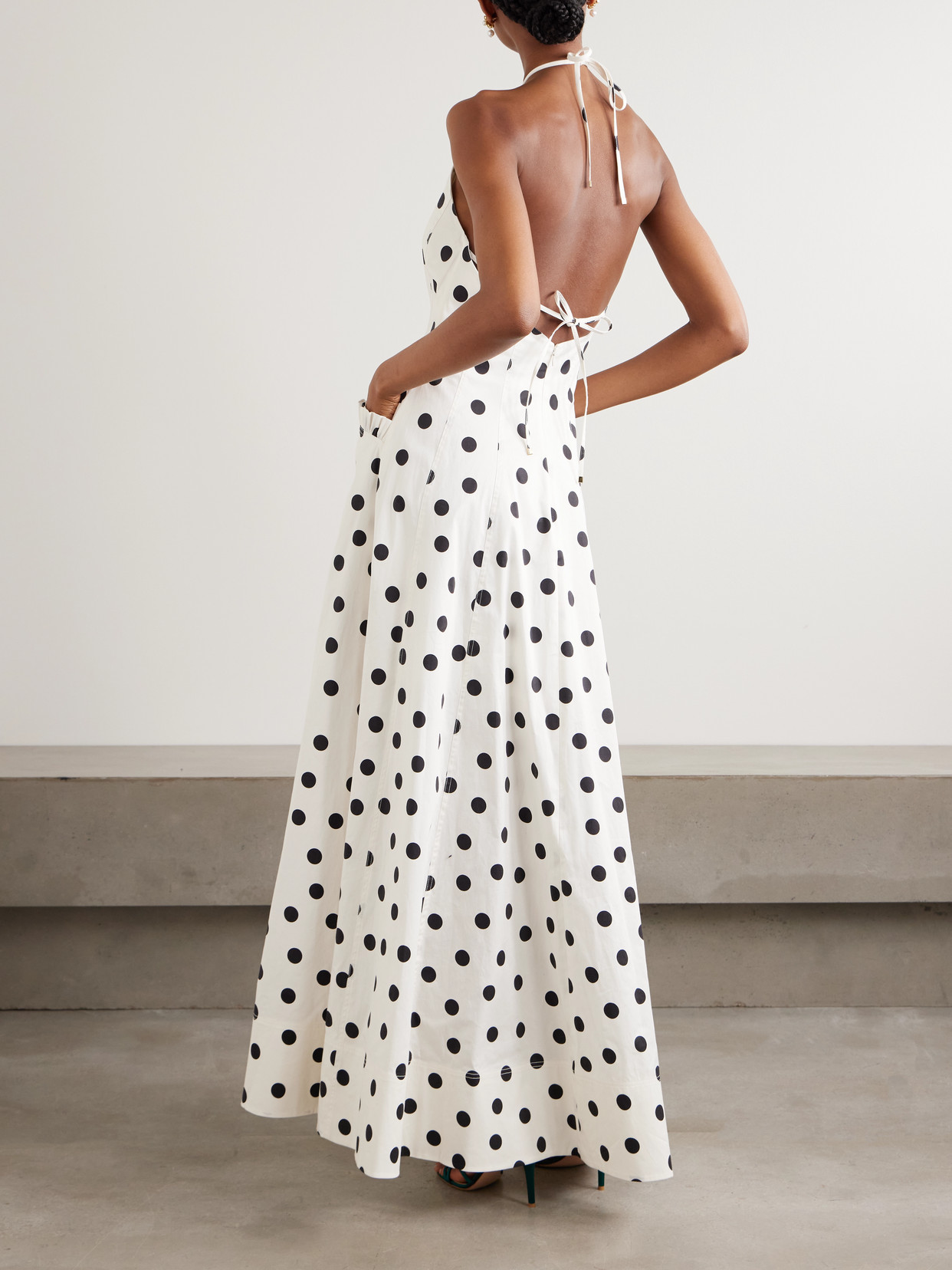 Rebecca Vallance Maisie Ruffled Polka-dot Cotton-blend Poplin Halterneck Maxi Dress In White