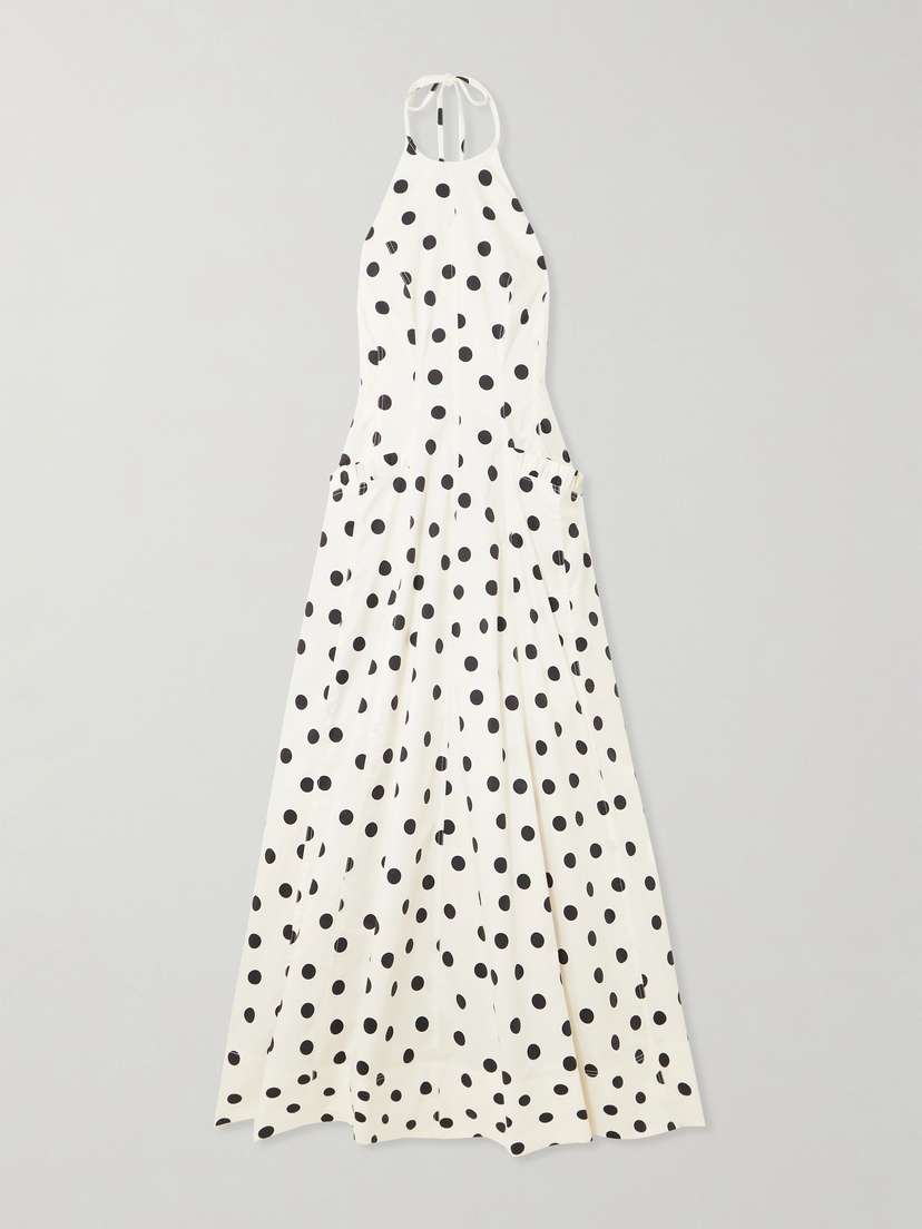 Rebecca Vallance Maisie Ruffled Polka-dot Cotton-blend Poplin Halterneck Maxi Dress