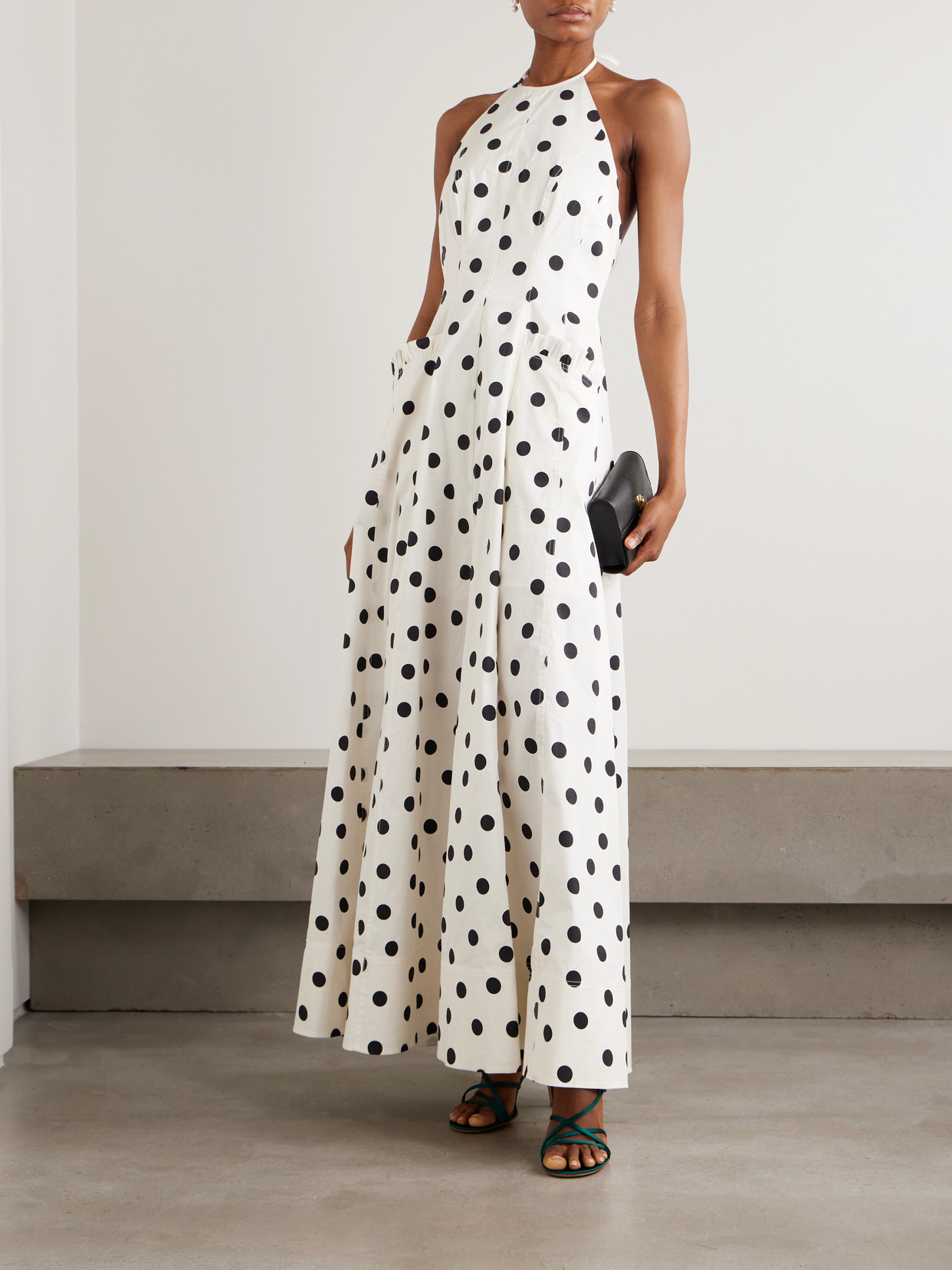 Rebecca Vallance Maisie Ruffled Polka-dot Cotton-blend Poplin Halterneck Maxi Dress In White