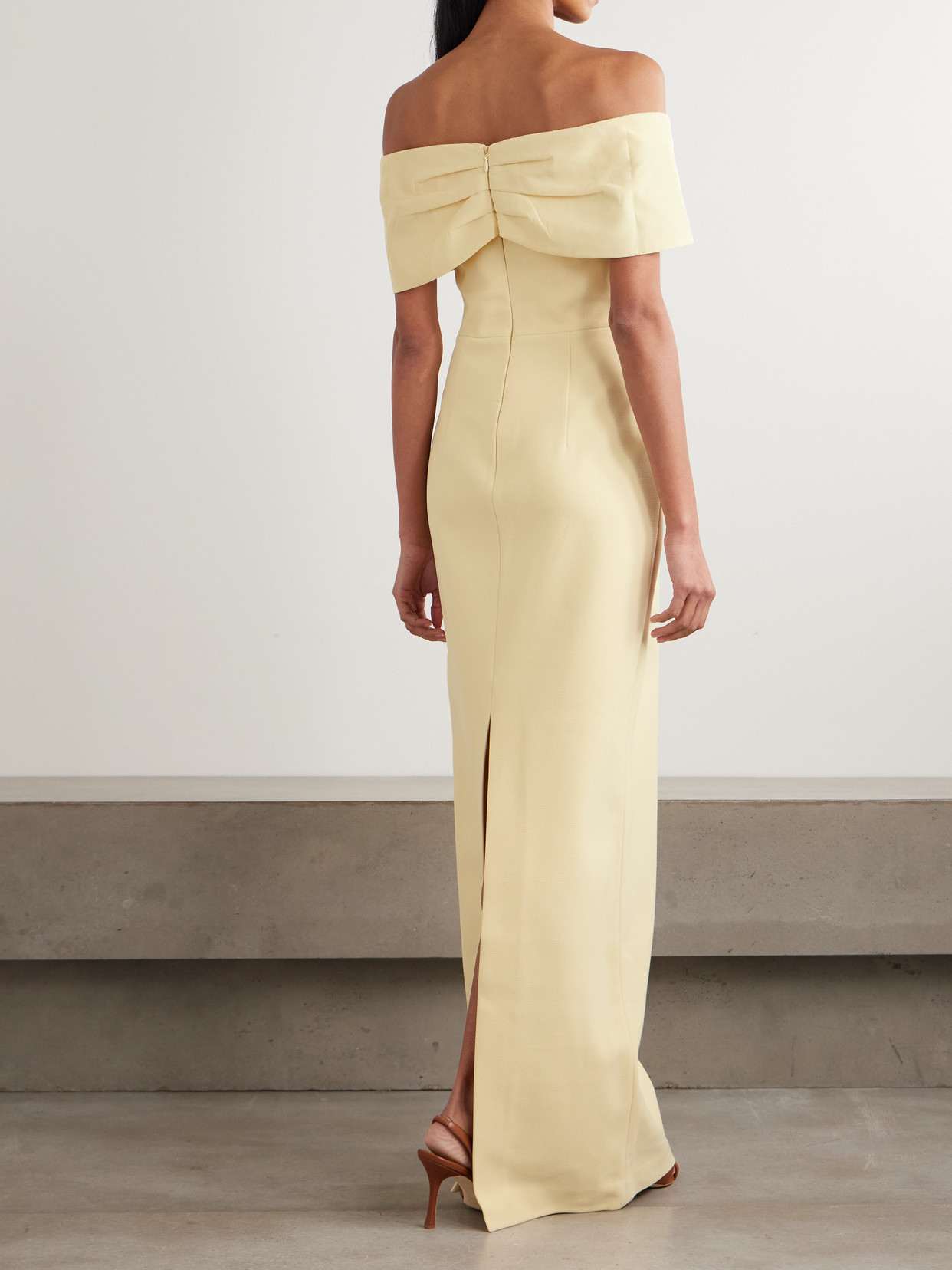 Rebecca Vallance Aubriella Off-the-shoulder Satin-trimmed Crepe Gown In Nude