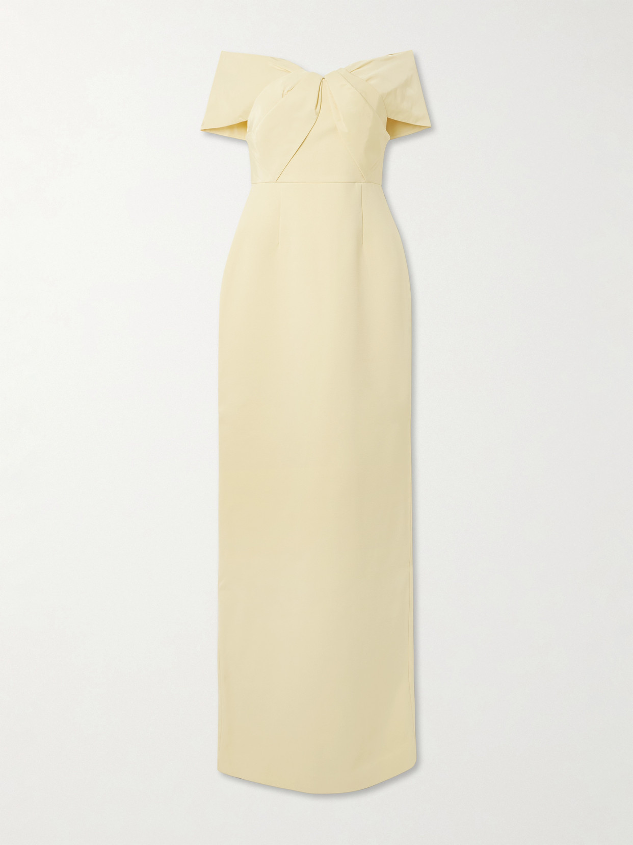 Rebecca Vallance Aubriella Off-the-shoulder Satin-trimmed Crepe Gown In Yellow