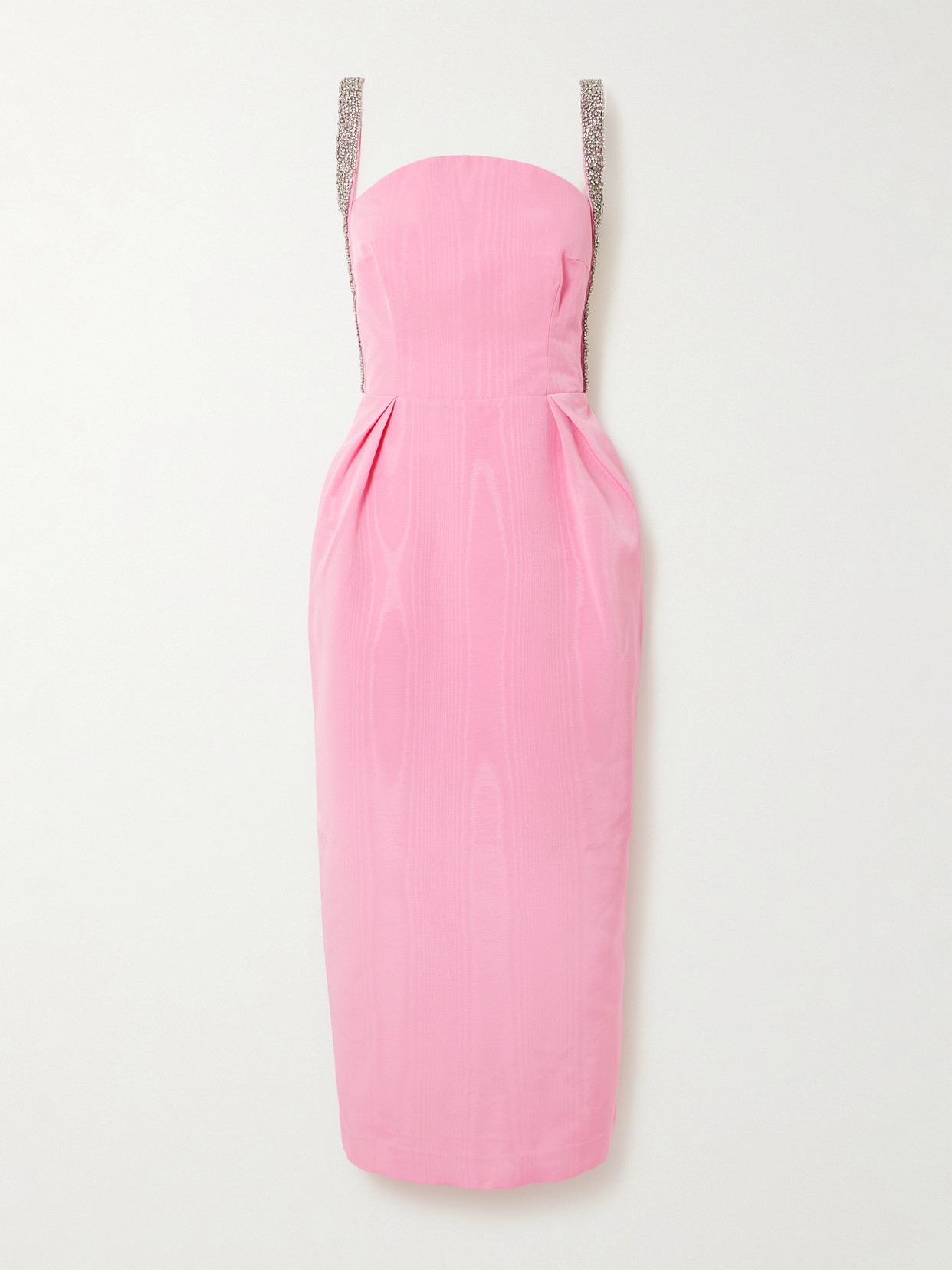 Rebecca Vallance Amaro Crystal-embellished Pleated Taffeta Midi Dress In Pink