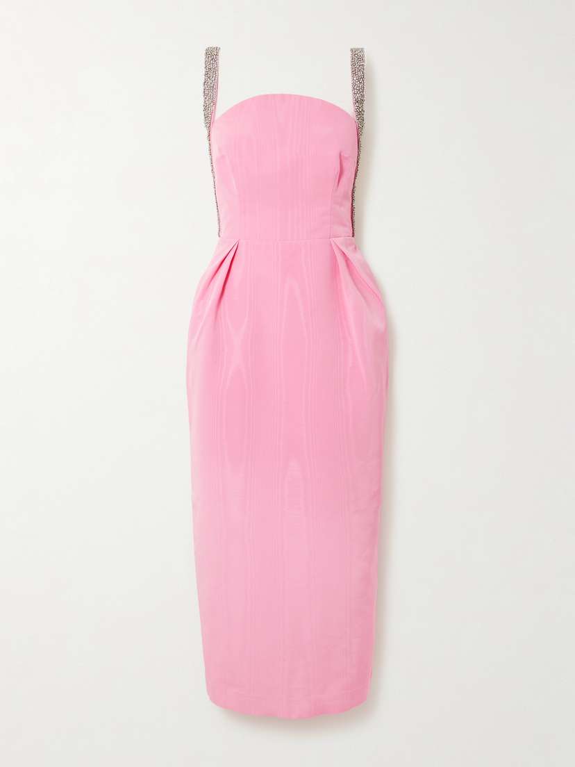 Rebecca Vallance Amaro Crystal-embellished Pleated Taffeta Midi Dress