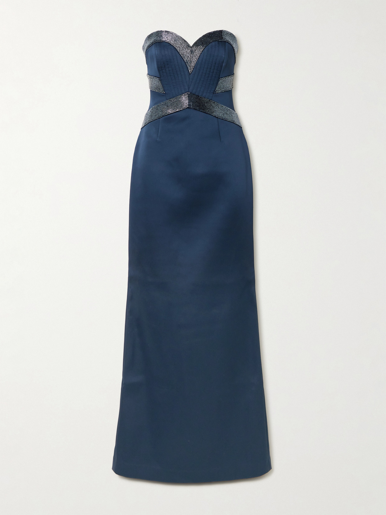 Rebecca Vallance Elivera Strapless Bead-embellished Satin Gown In Blue