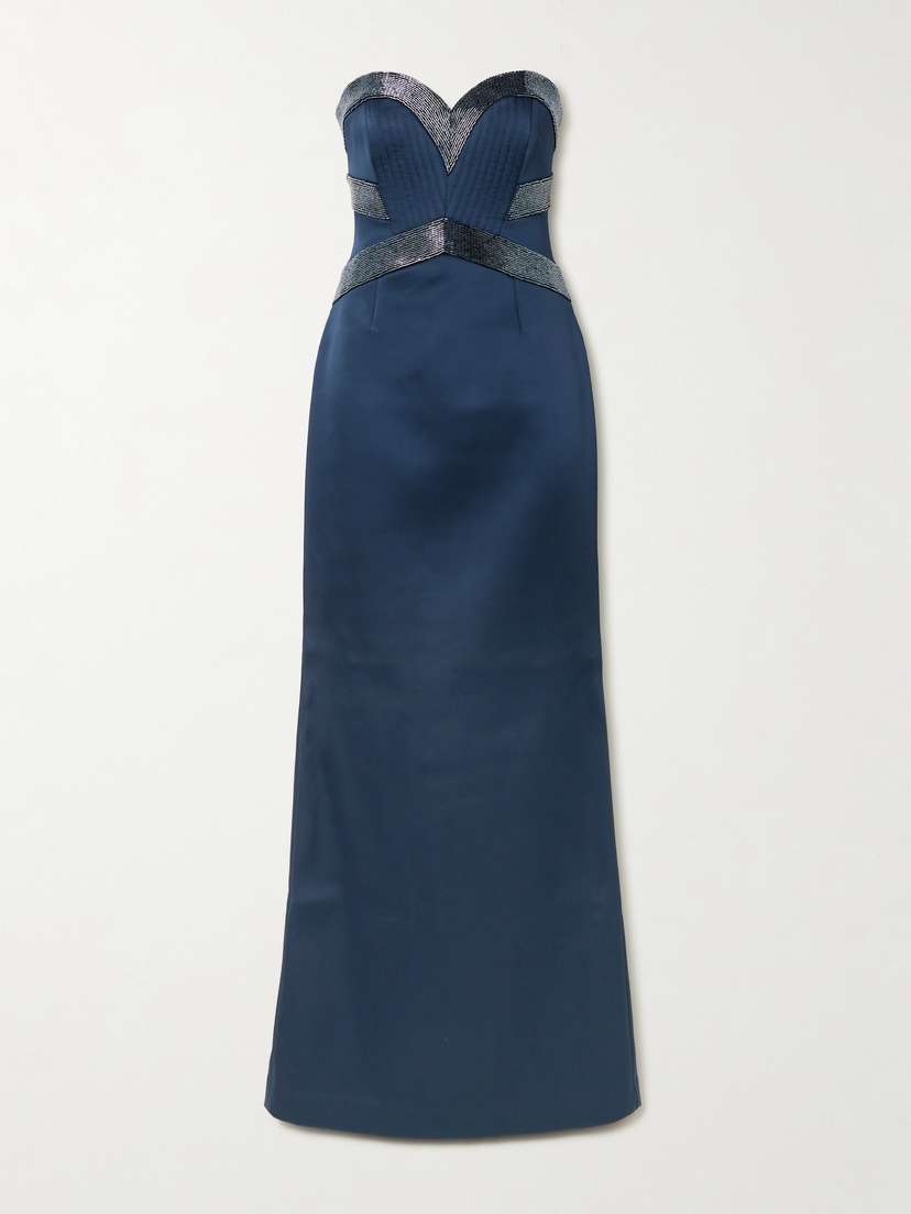 Rebecca Vallance Elivera Strapless Bead-embellished Satin Gown