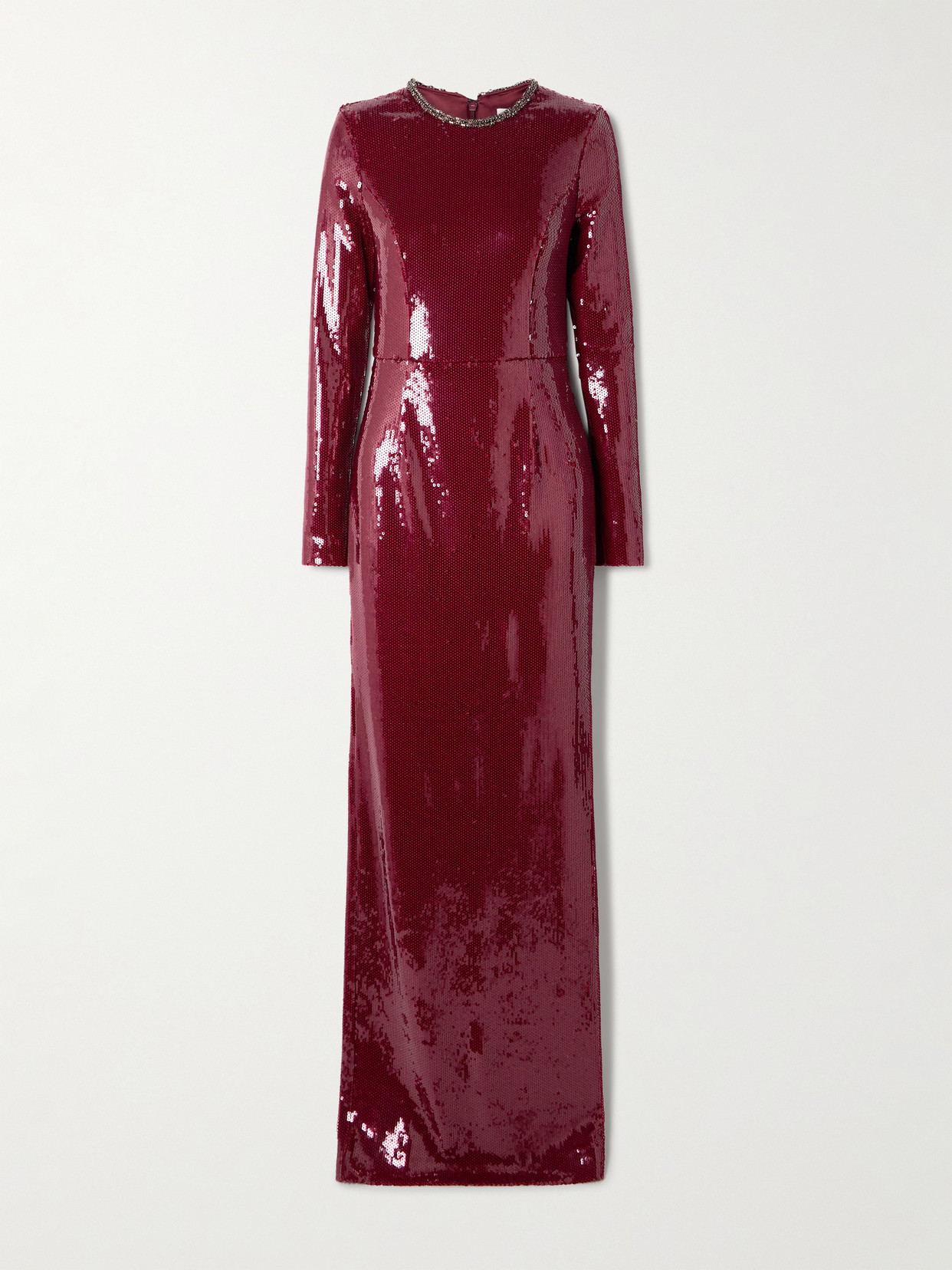 Rebecca Vallance Nero Crystal-embellished Sequinned Stretch-mesh Gown In Burgundy