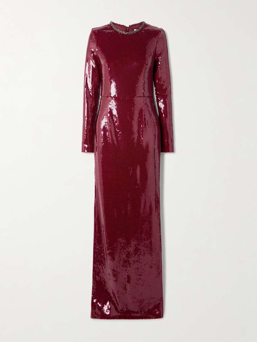 Rebecca Vallance Nero Crystal-embellished Sequinned Stretch-mesh Gown