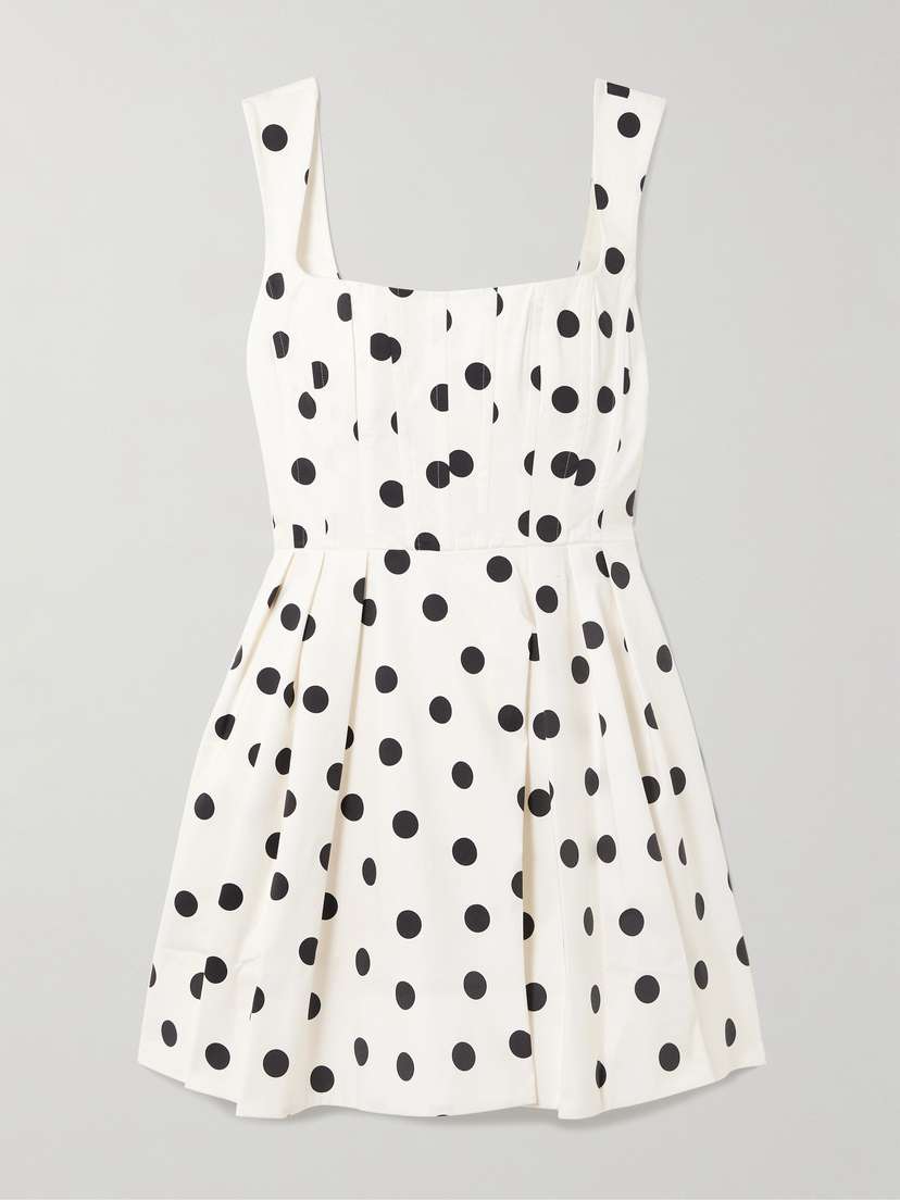 Rebecca Vallance Maisie Pleated Polka-dot Cotton-blend Poplin Mini Dress