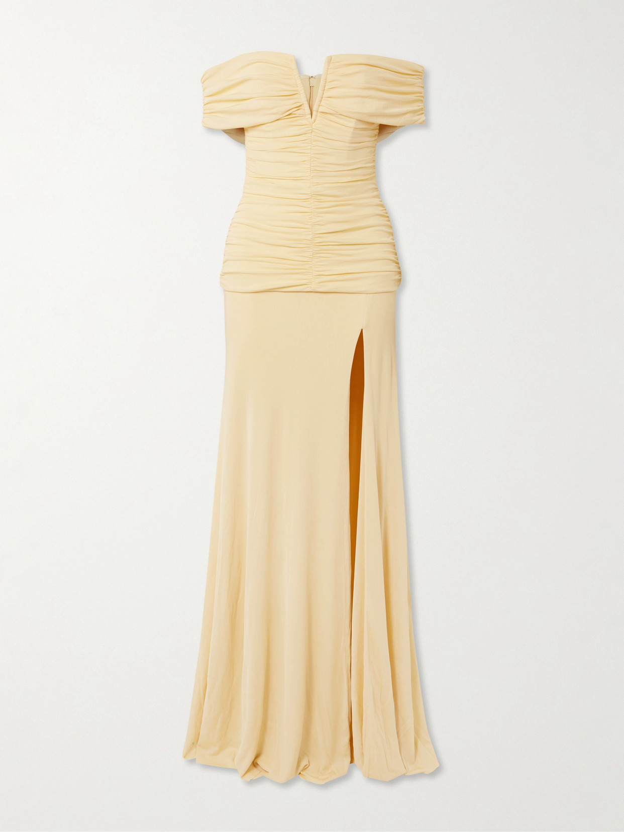 Rebecca Vallance Zaley Off-the-shoulder Ruched Jersey Gown In Yellow