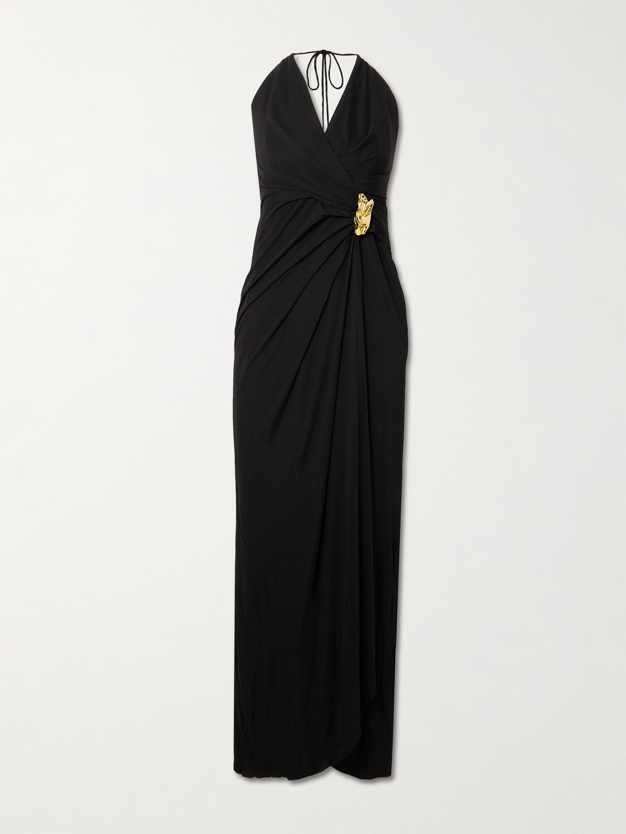 Rebecca Vallance Zaley Draped Embellished Jersey Halterneck Maxi Dress In Black