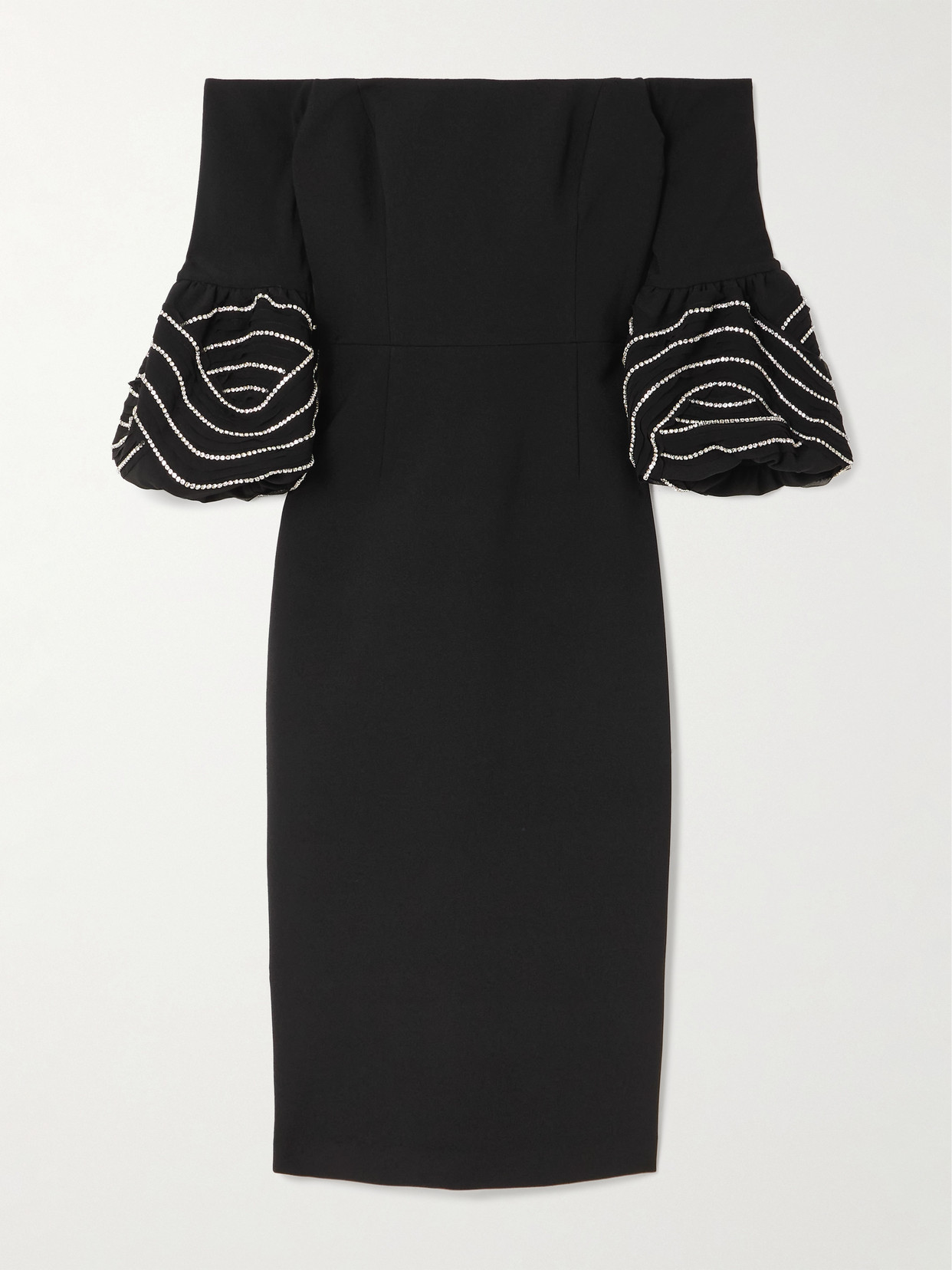 Rebecca Vallance Bellatrix Off-the-shoulder Crystal-embellished Crepe Midi Dress In Black