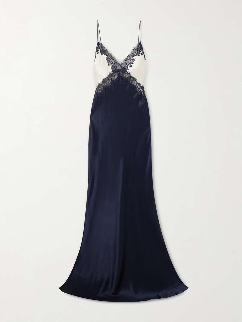 Rebecca Vallance Aumoe Lace-trimmed Silk-satin Gown