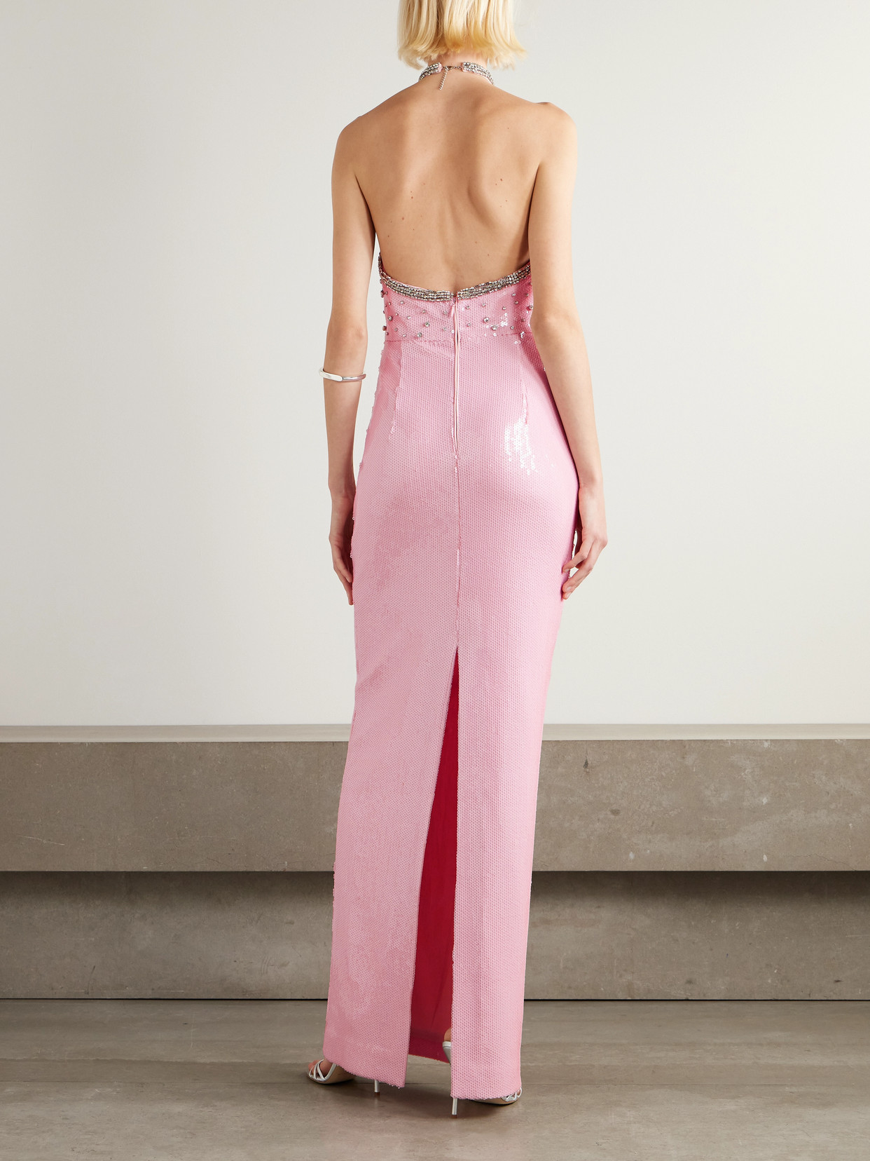 Rebecca Vallance Lydia Embellished Chiffon Halterneck Gown In Brown