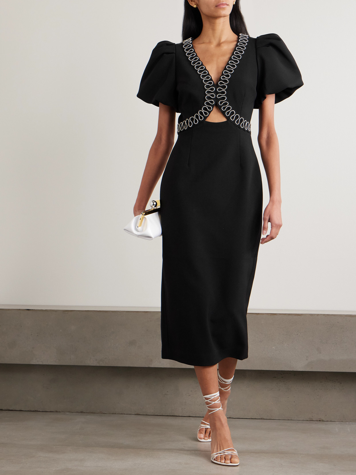Rebecca Vallance Nyx Crystal-embellished Cutout Crepe Midi Dress In Black