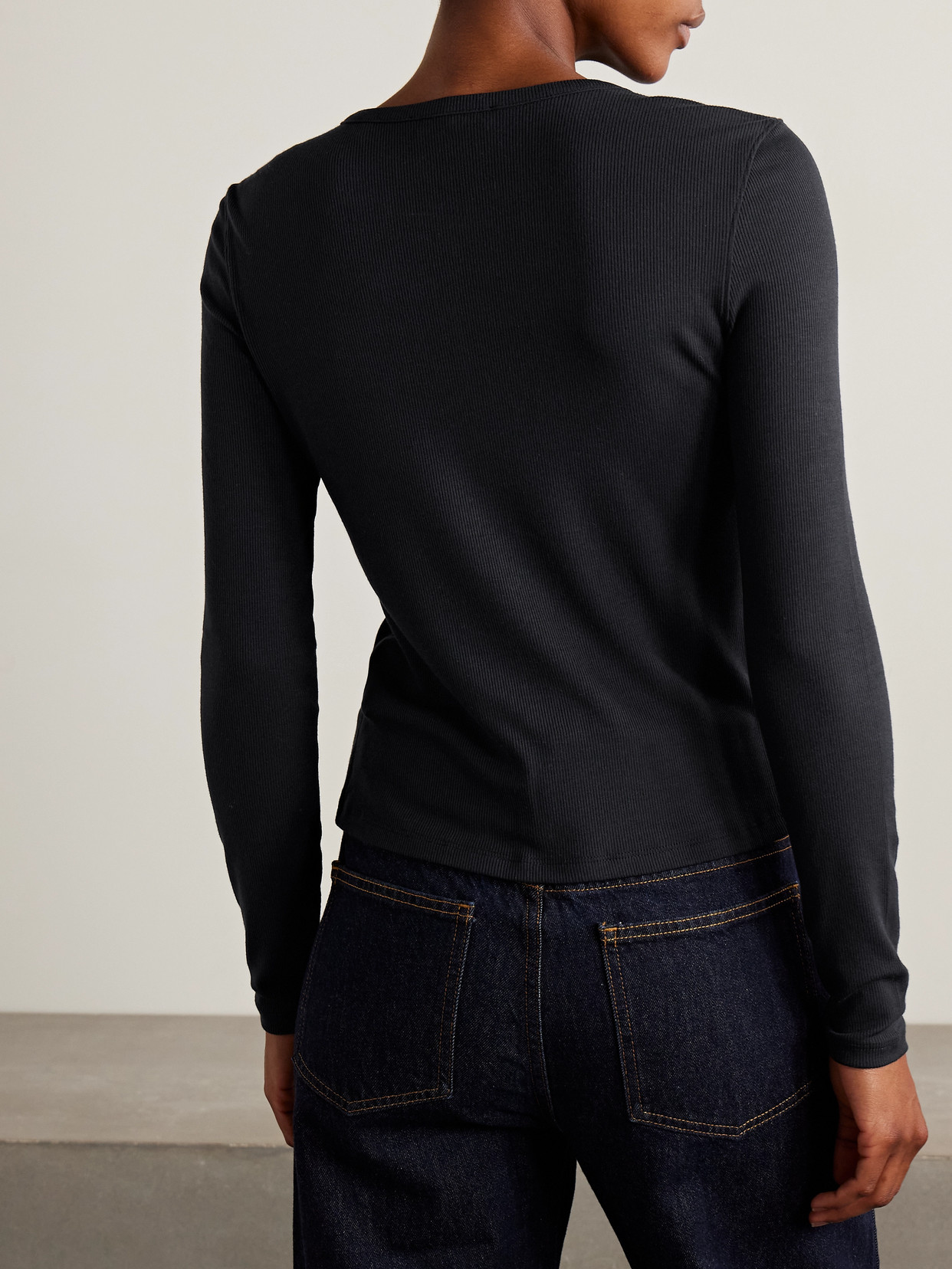 Frame The Rib Splay Stretch-modal Jersey Top In Blue