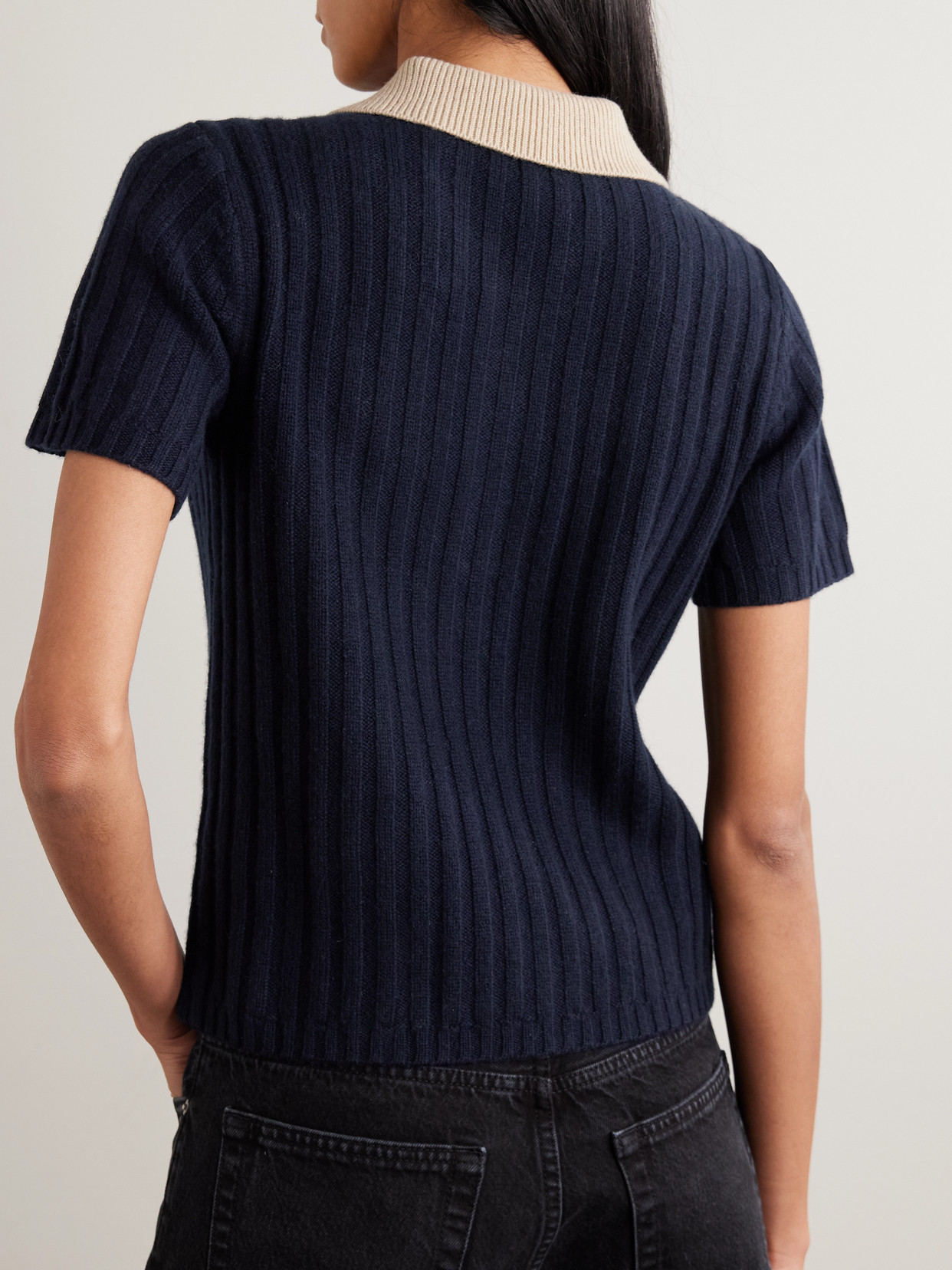 Frame Two-tone Ribbed Cashmere Polo Shirt In Multi