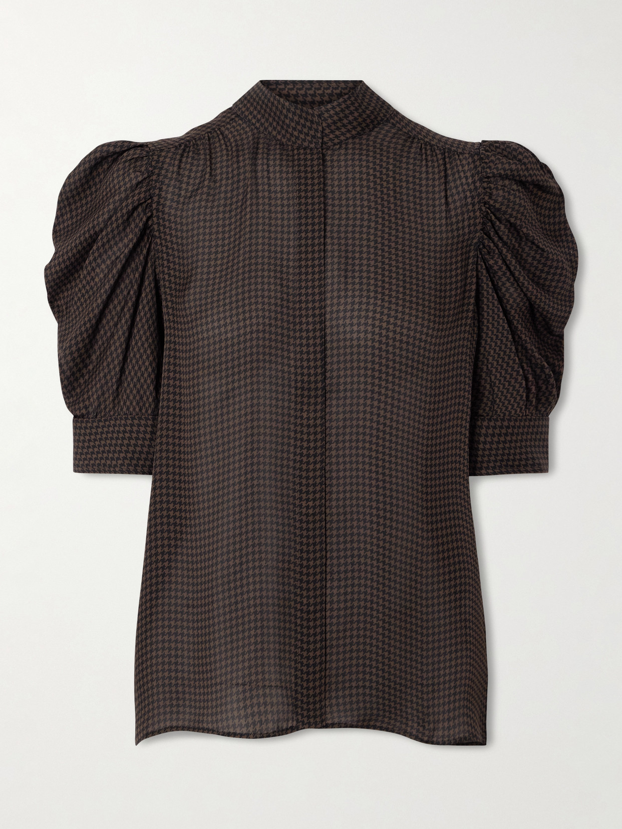 Frame Gillian Houndstooth Silk-satin Shirt In Brown