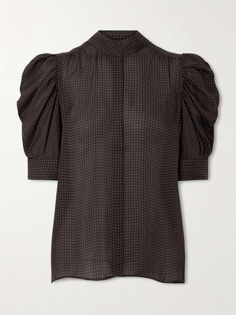 Frame Gillian Houndstooth Silk-satin Shirt