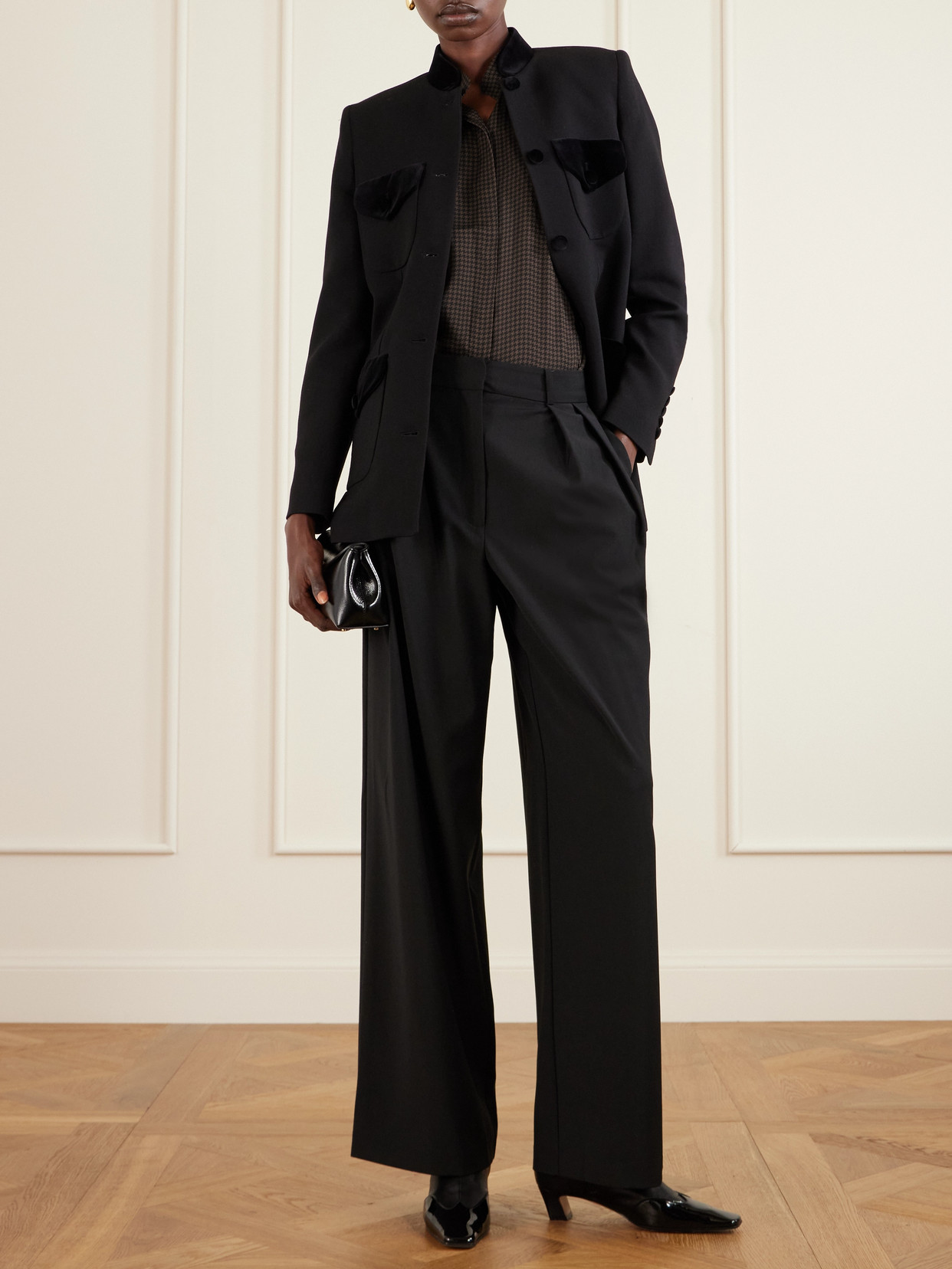 Frame Gillian Houndstooth Silk-satin Shirt In Brown