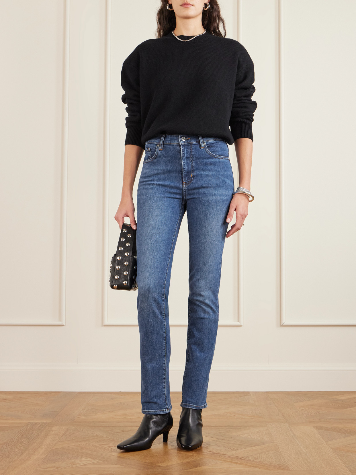 Frame The Pencil High-rise Skinny Jeans In Blue