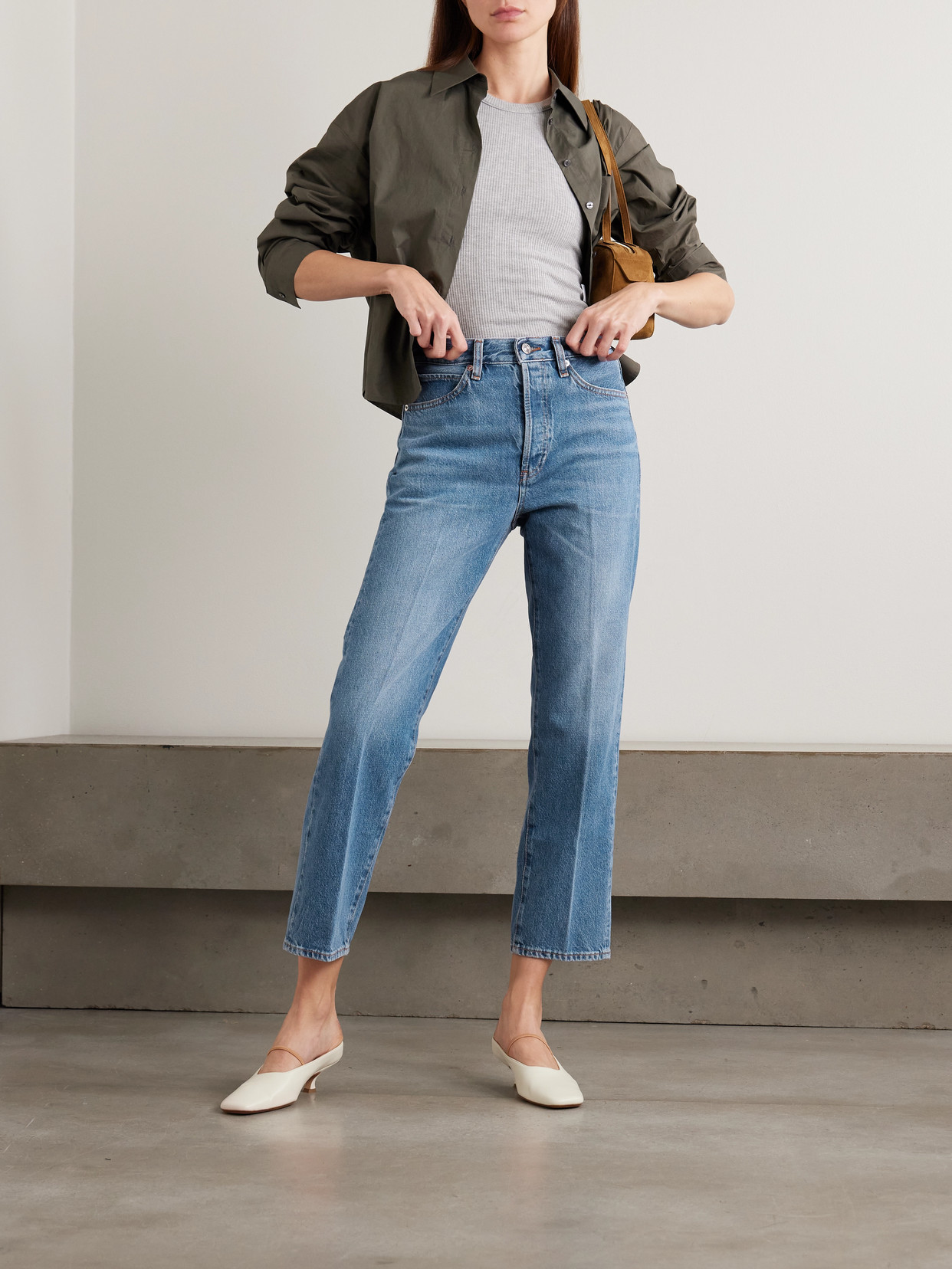 Frame The Vertical Crop High-rise Straight-leg Jeans In Blue