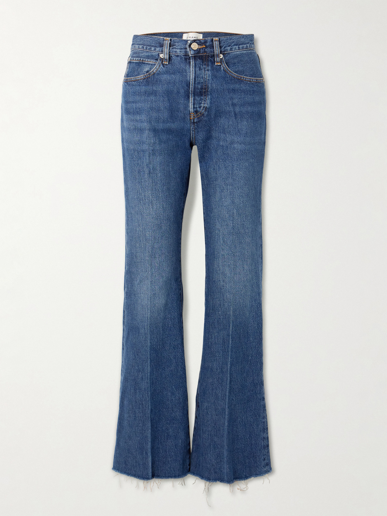 Frame The Lax Distressed High-rise Flared Jeans In Blue