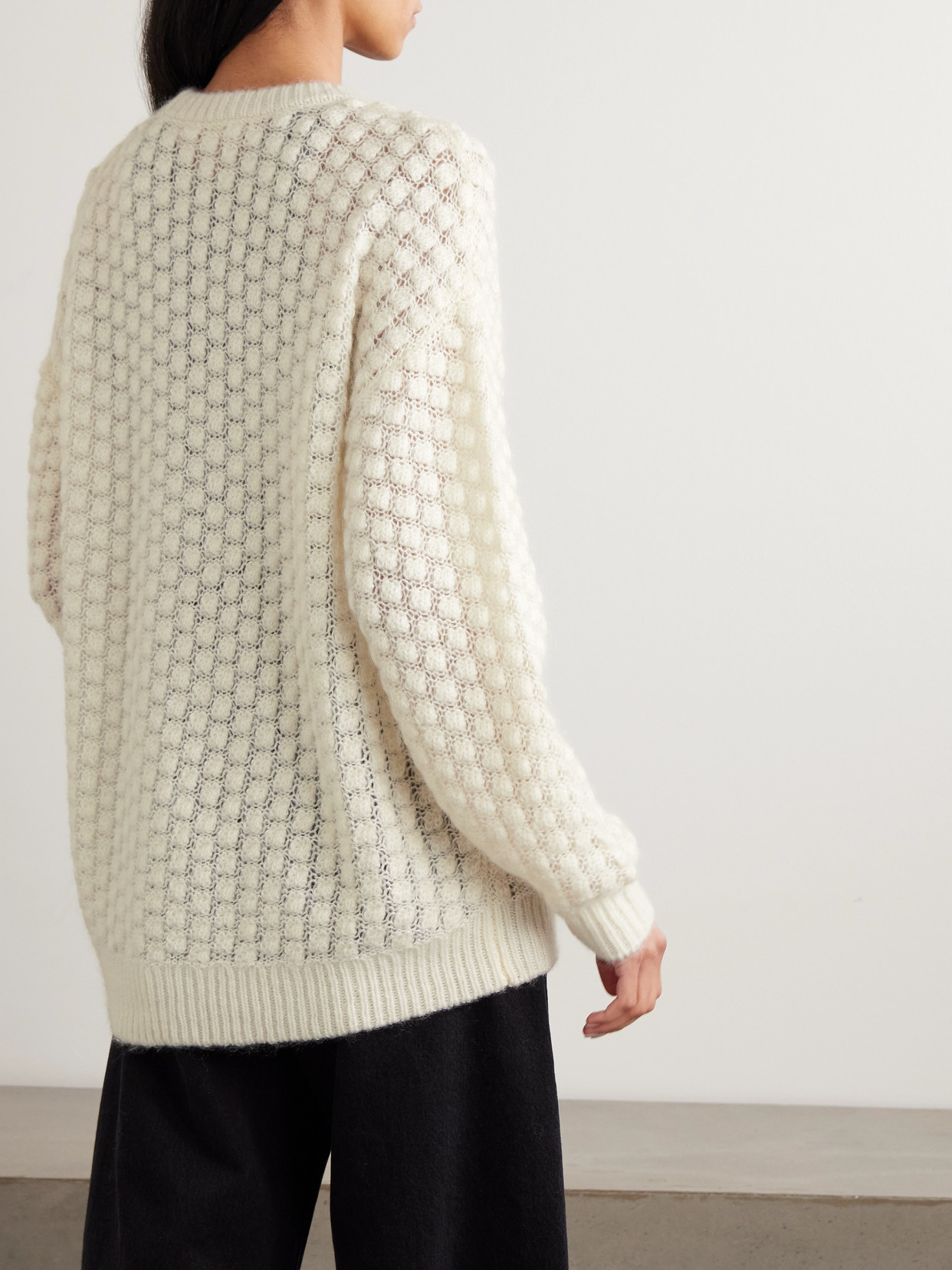 Frame The Cloud Crew Open-knit Sweater In White