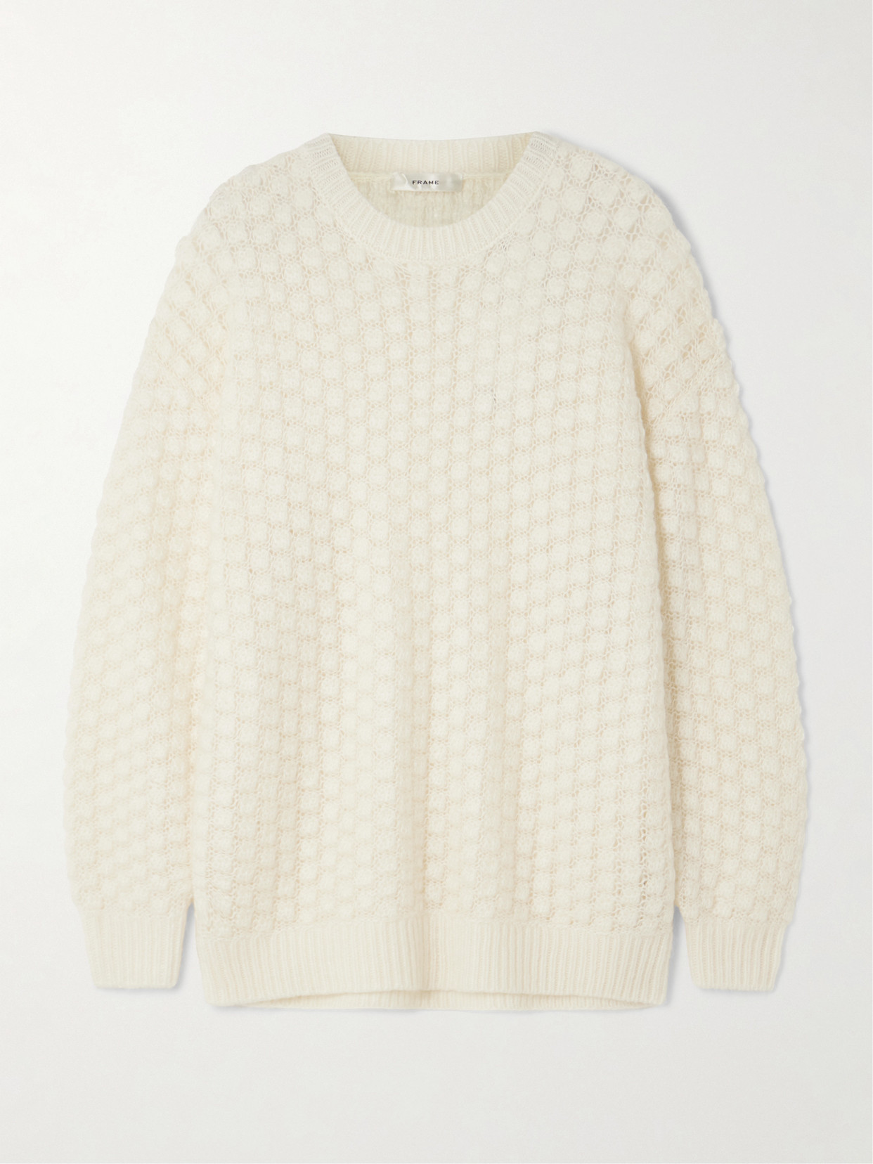 Frame The Cloud Crew Open-knit Sweater In White