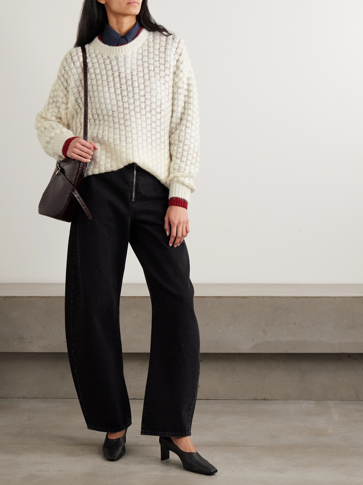 Frame The Cloud Crew Open-knit Sweater In White