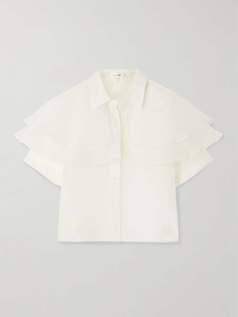 Frame Cape-effect Layered Silk-organza Blouse