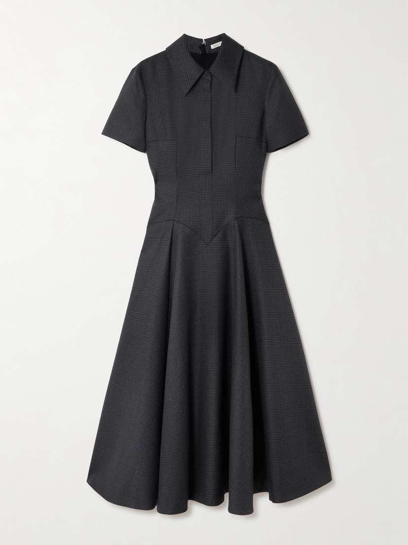 Emilia Wickstead Jody Paneled Prince Of Wales Checked Wool-blend Midi Shirt Dress