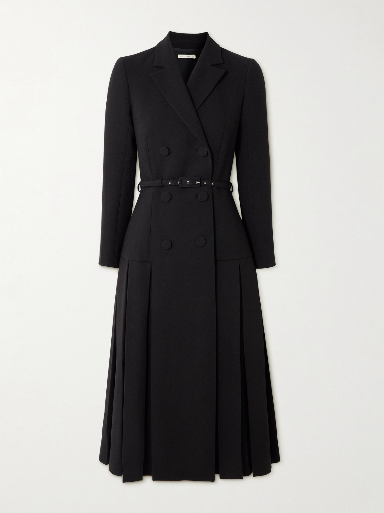Emilia Wickstead Chaney Belted Pleated Double-breasted Wool-crepe Midi Dress In Black