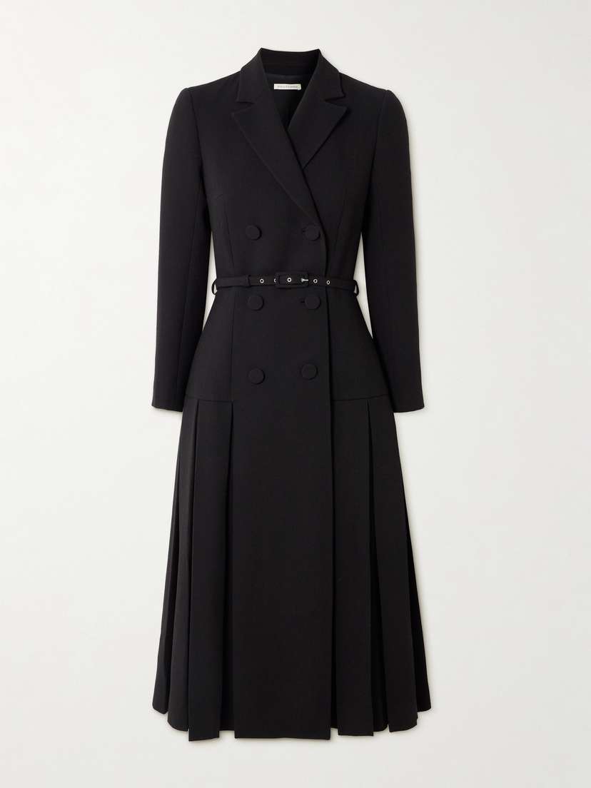 Emilia Wickstead Chaney Belted Pleated Double-breasted Wool-crepe Midi Dress