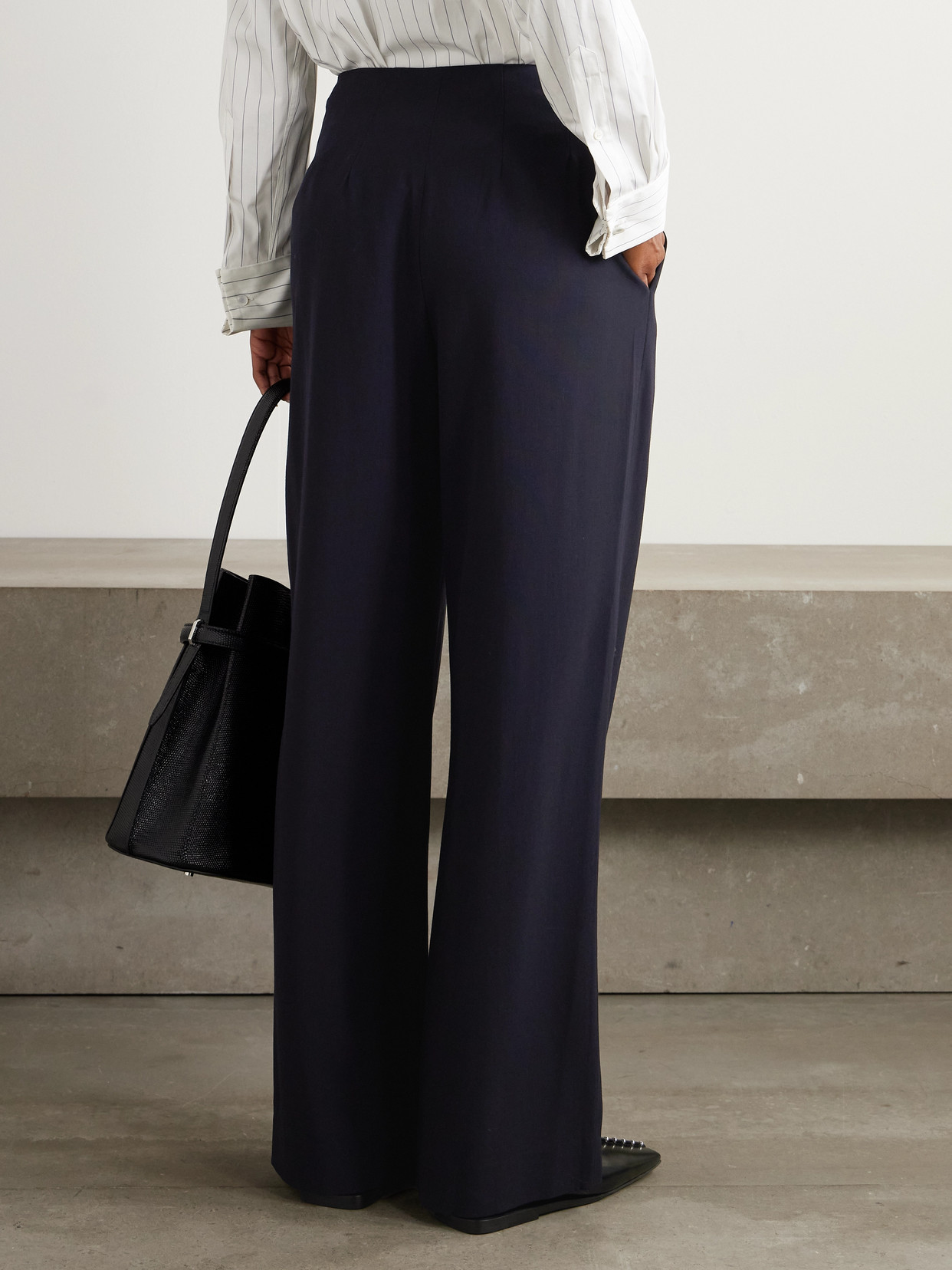 Twp Carries Pleated Wool-crepe Wide-leg Pants In Blue