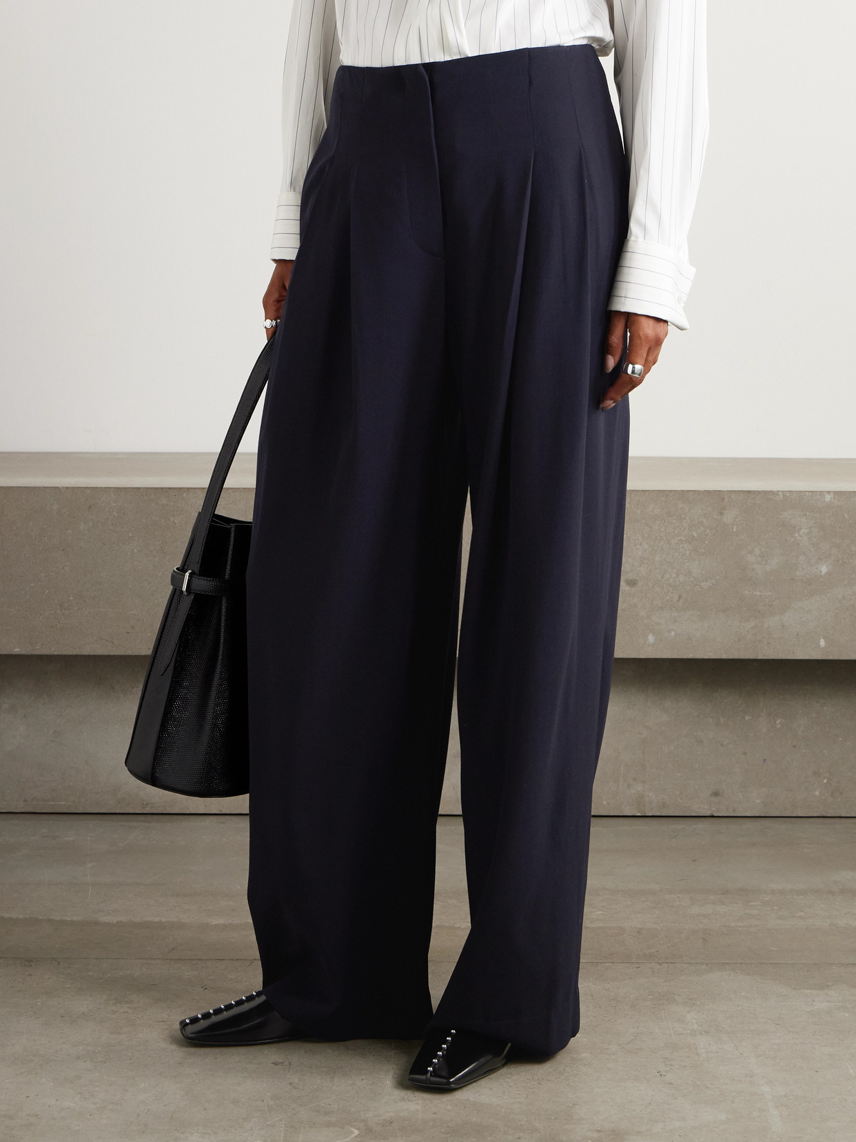 Twp Carries Pleated Wool-crepe Wide-leg Pants In Blue
