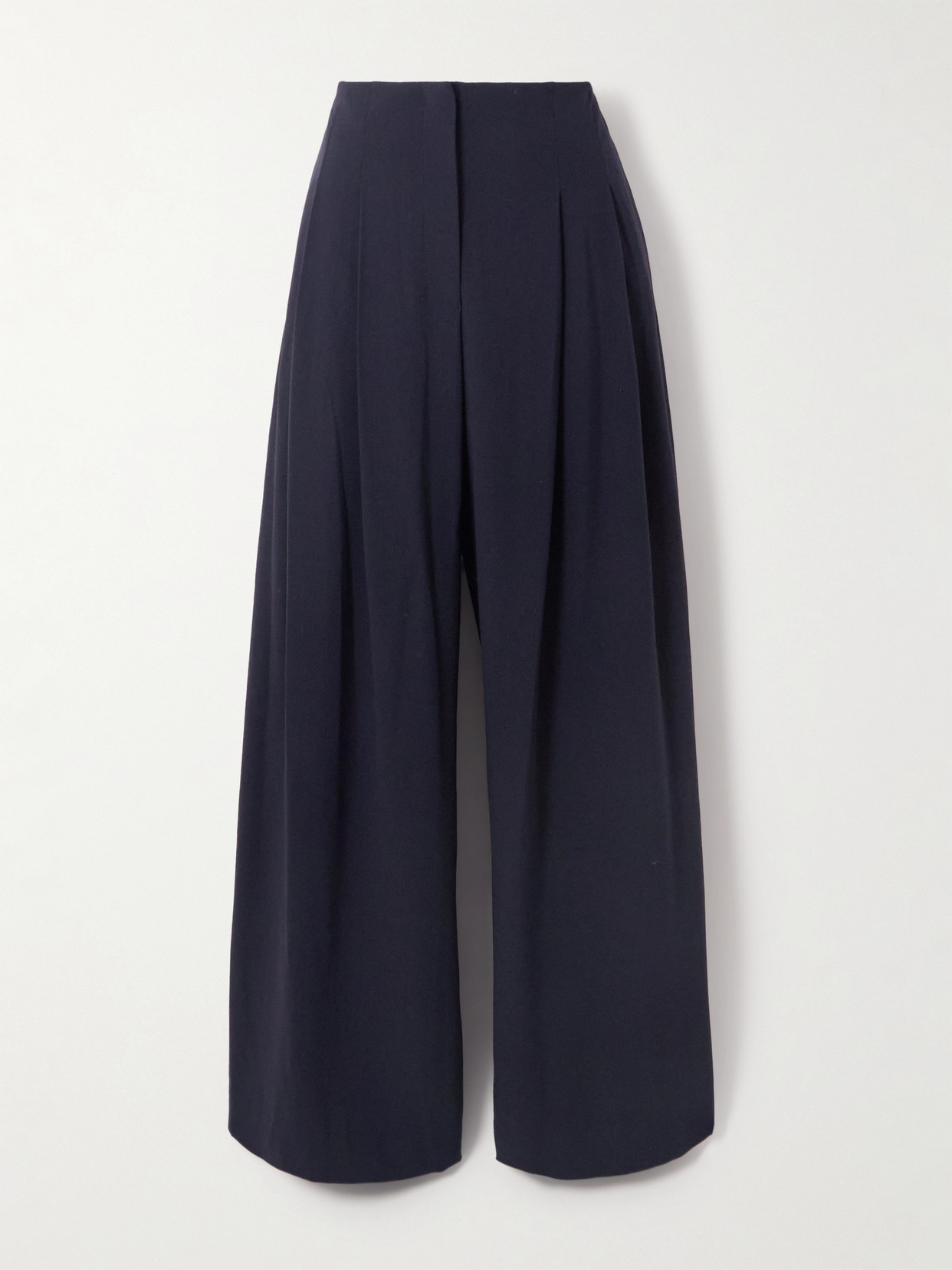 Twp Carries Pleated Wool-crepe Wide-leg Pants In Blue