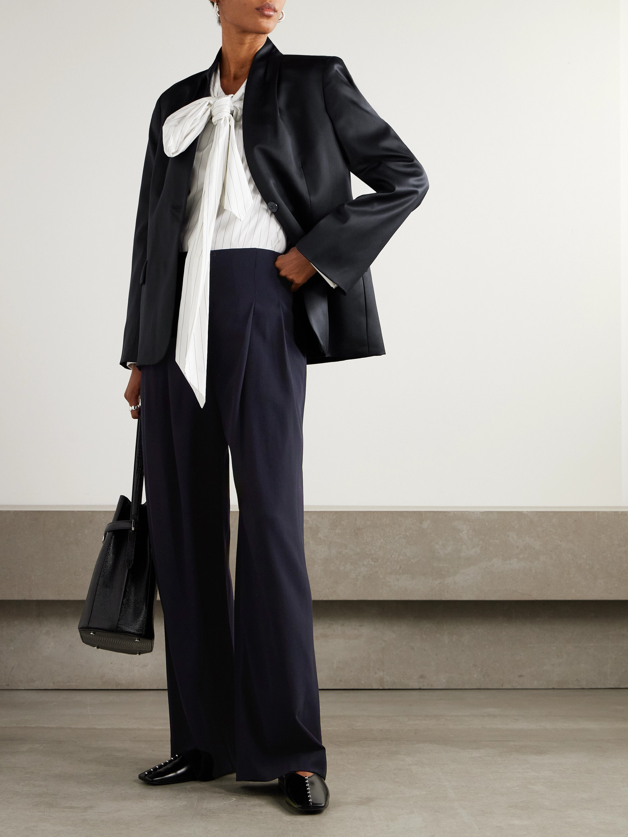 Twp Carries Pleated Wool-crepe Wide-leg Pants In Blue