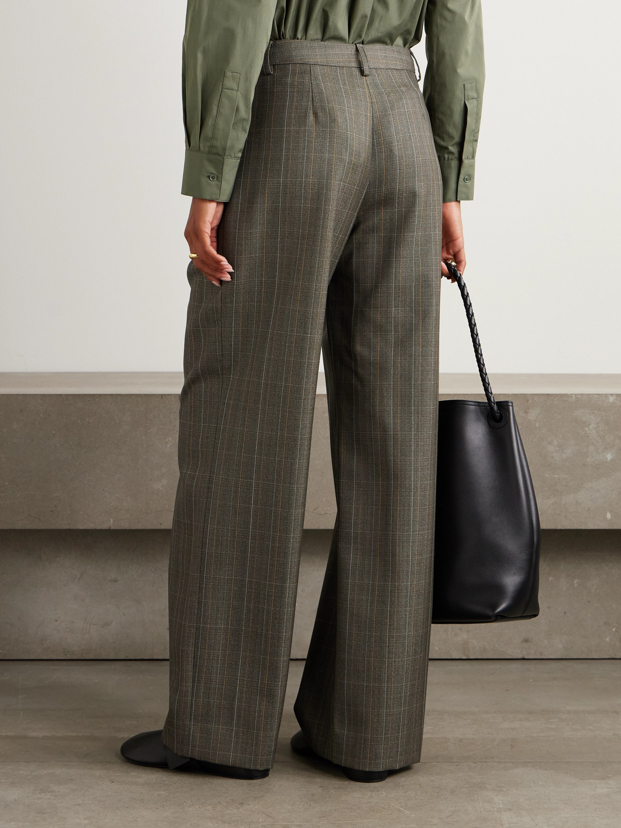 Twp Sulli Pleated Checked Wool Wide-leg Pants In Brown