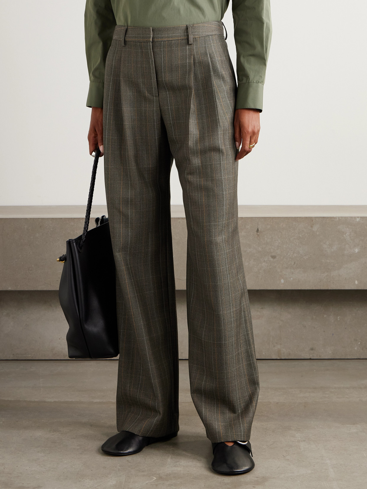 Twp Sulli Pleated Checked Wool Wide-leg Pants In Brown