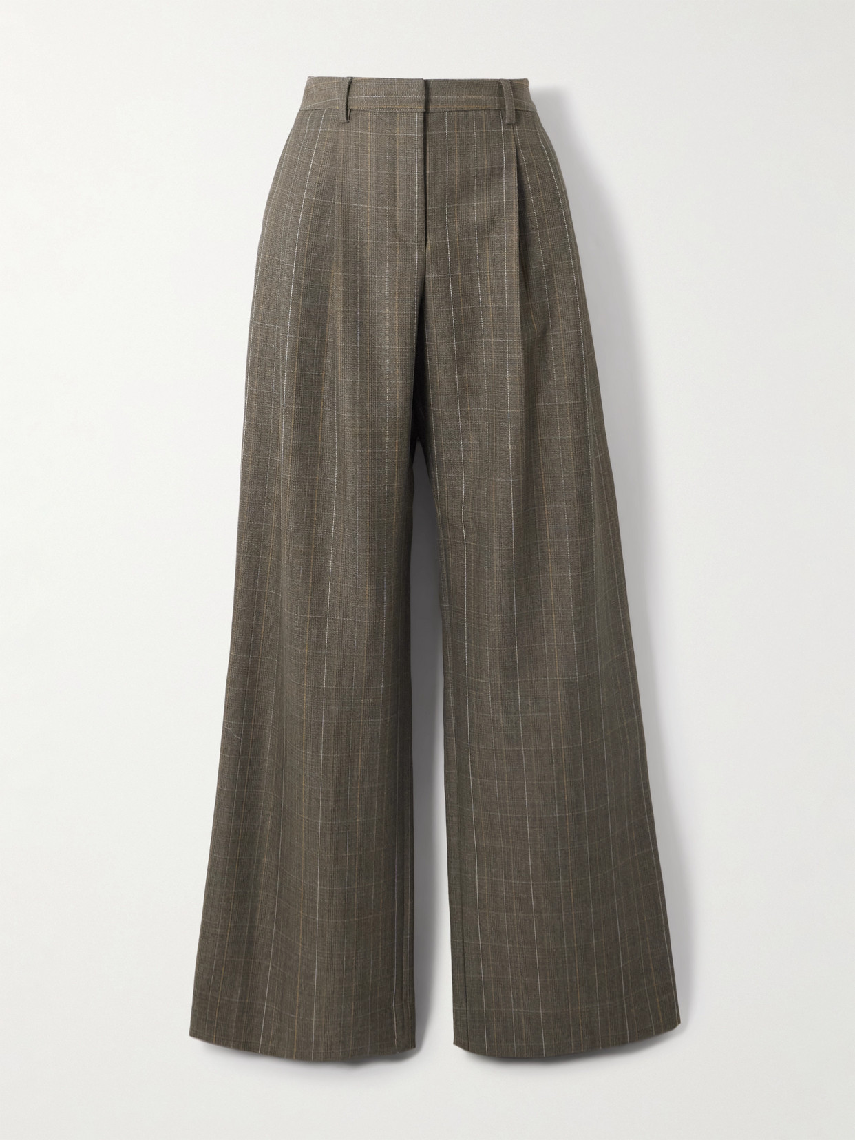 Twp Sulli Pleated Checked Wool Wide-leg Pants In Brown
