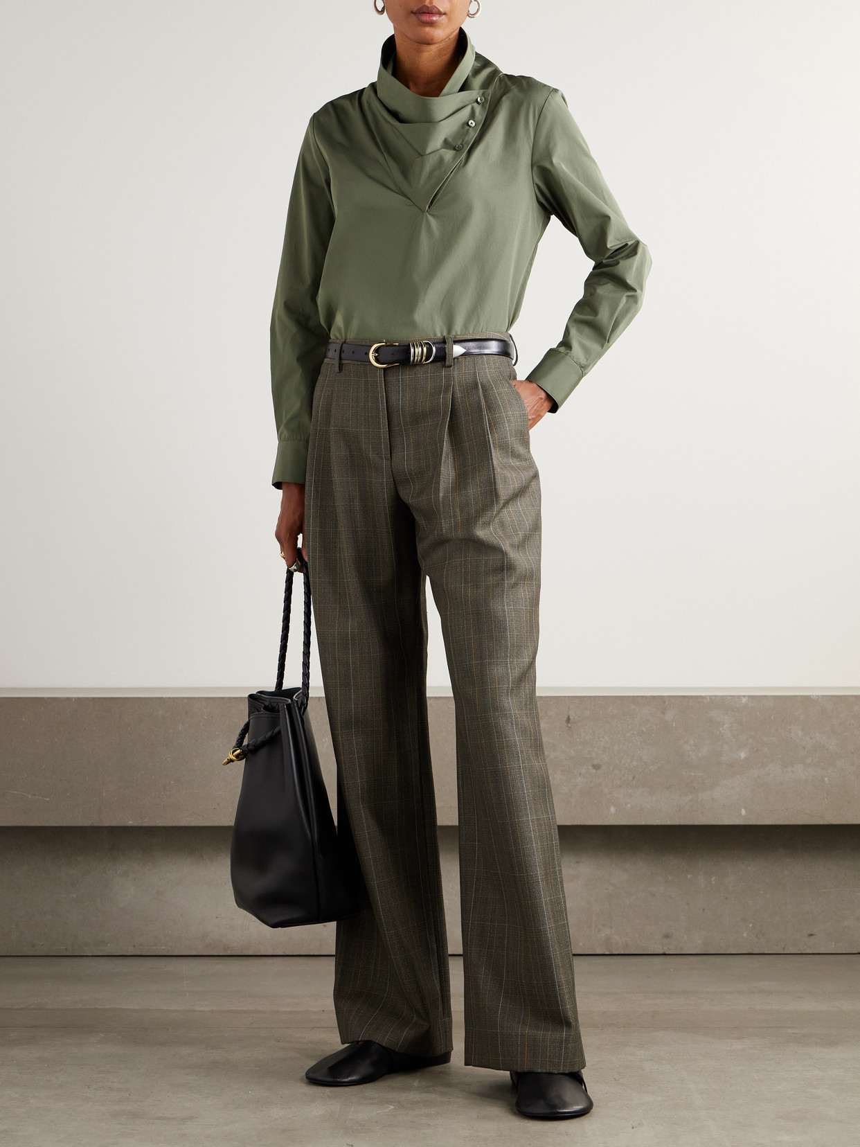 Twp Sulli Pleated Checked Wool Wide-leg Pants In Brown