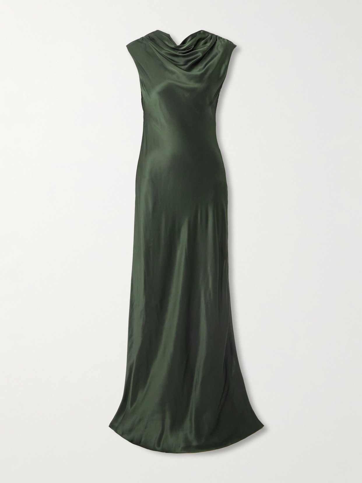 Twp Back To You Paneled Open-back Draped Satin Gown In Green