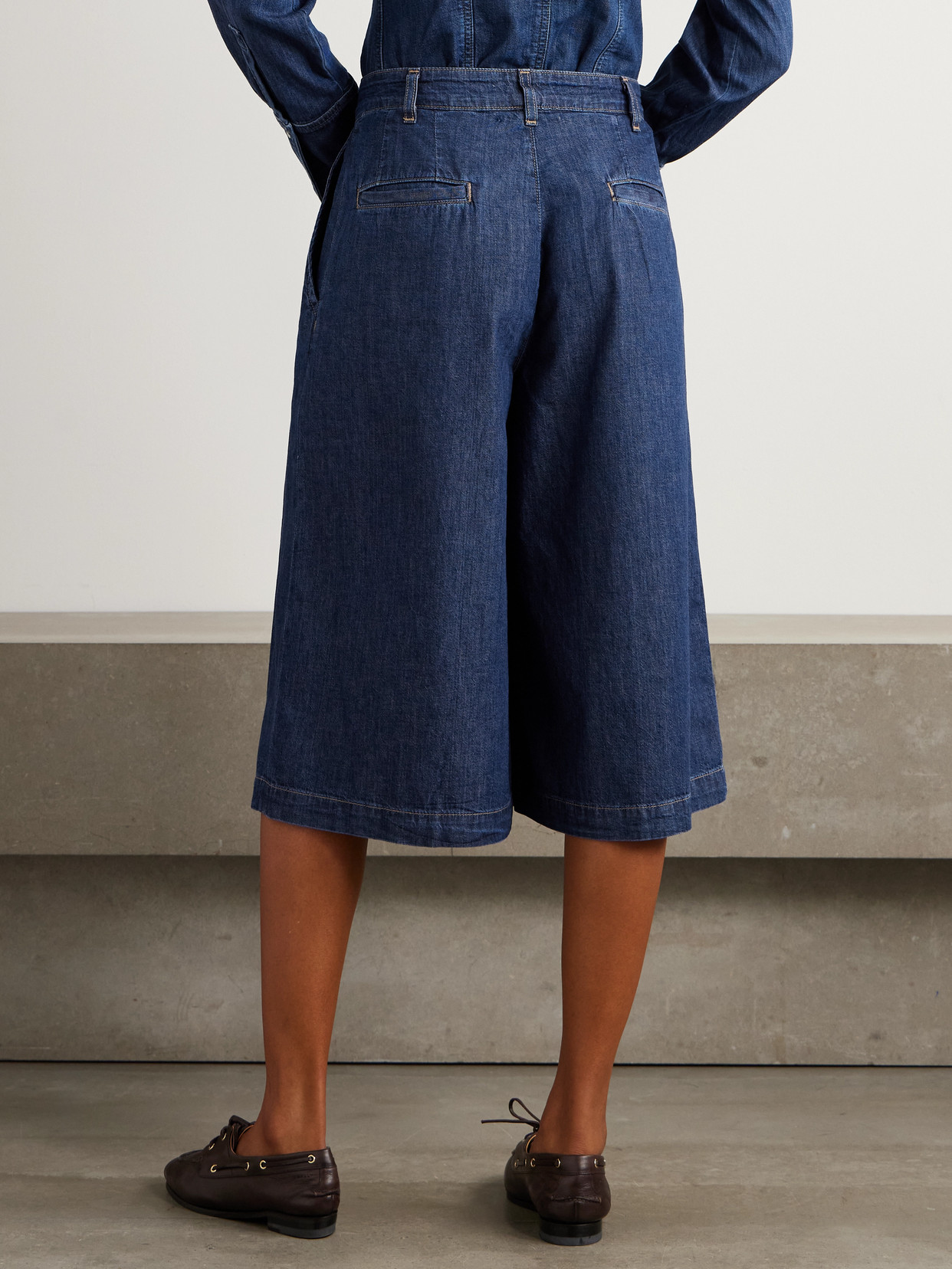 Twp Stefens Pleated Denim Culottes In Blue