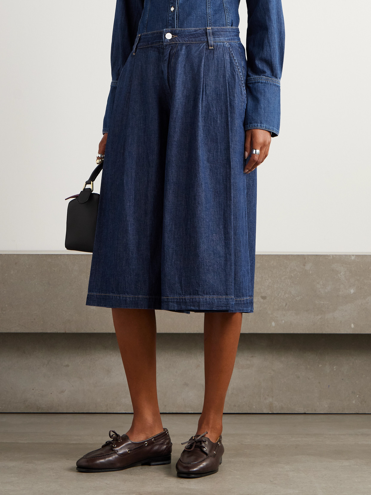 Twp Stefens Pleated Denim Culottes In Blue