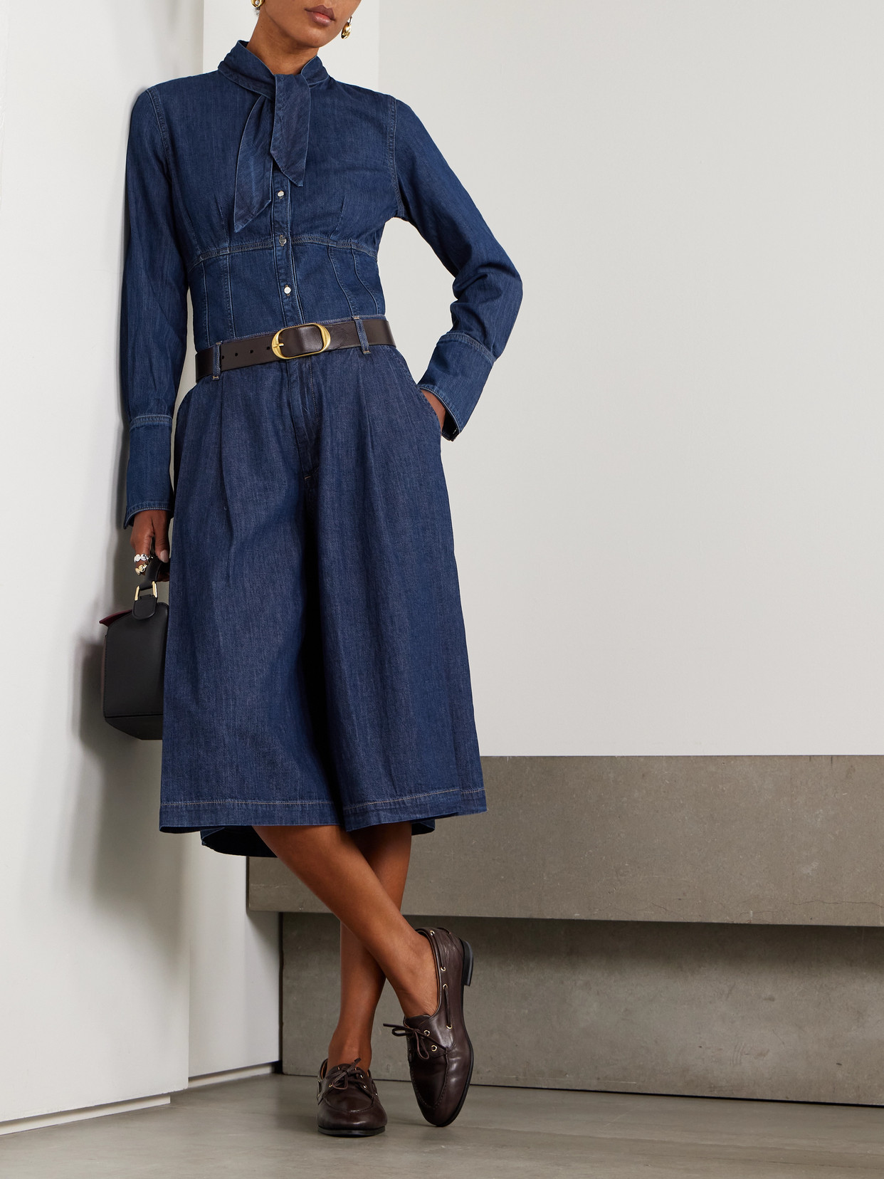 Twp Stefens Pleated Denim Culottes In Blue