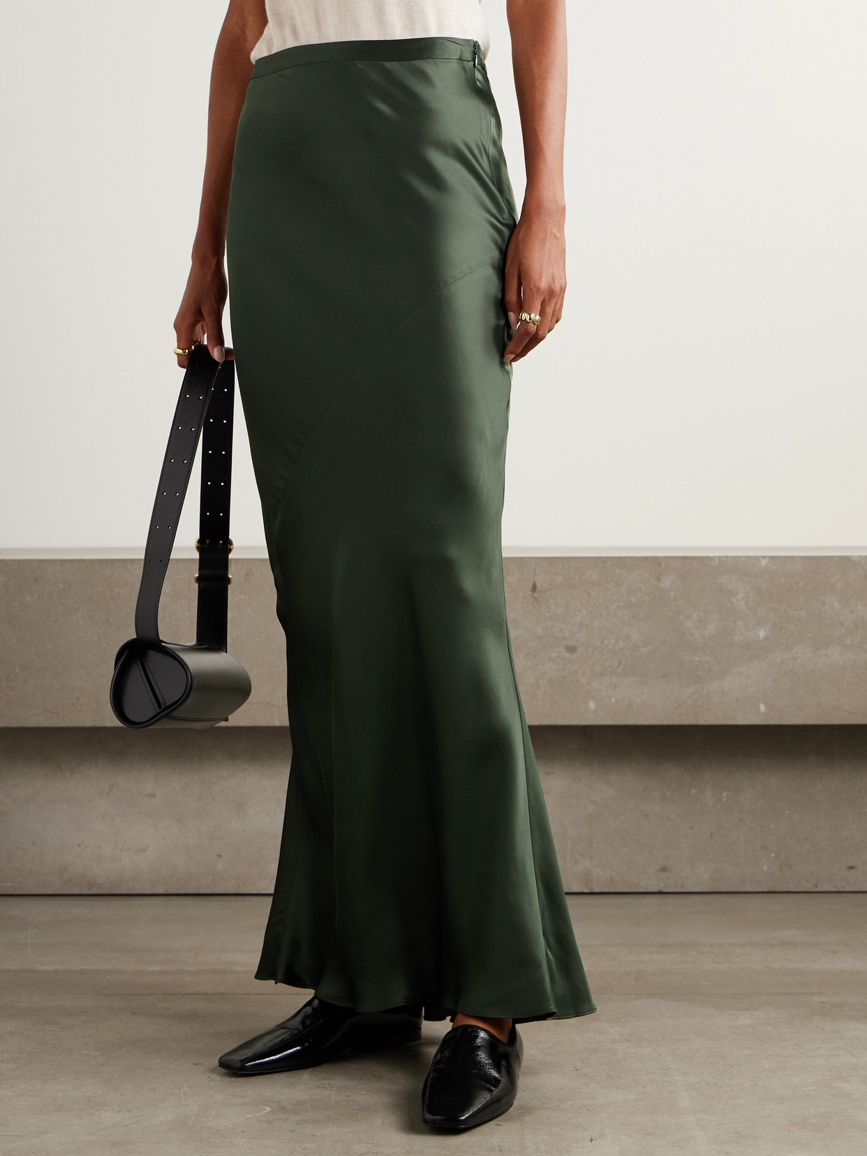 Twp My Endless Love Paneled Satin Maxi Skirt In Green