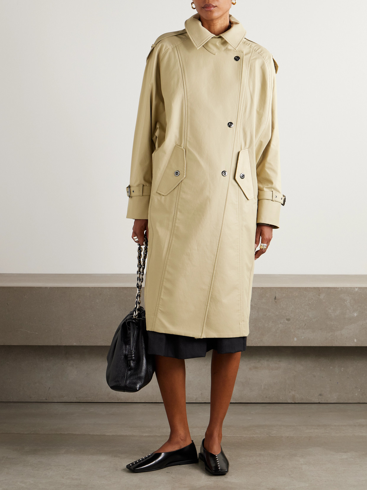 Twp Long Bogie Cotton-blend Gabardine Coat In Neutral