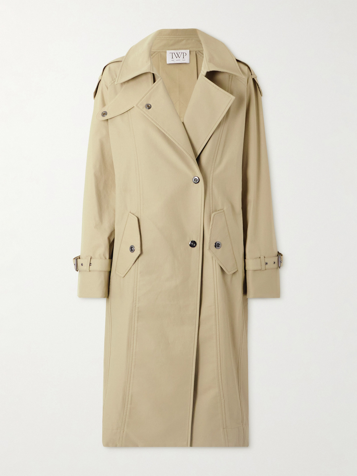 Twp Long Bogie Cotton-blend Gabardine Coat In Neutral