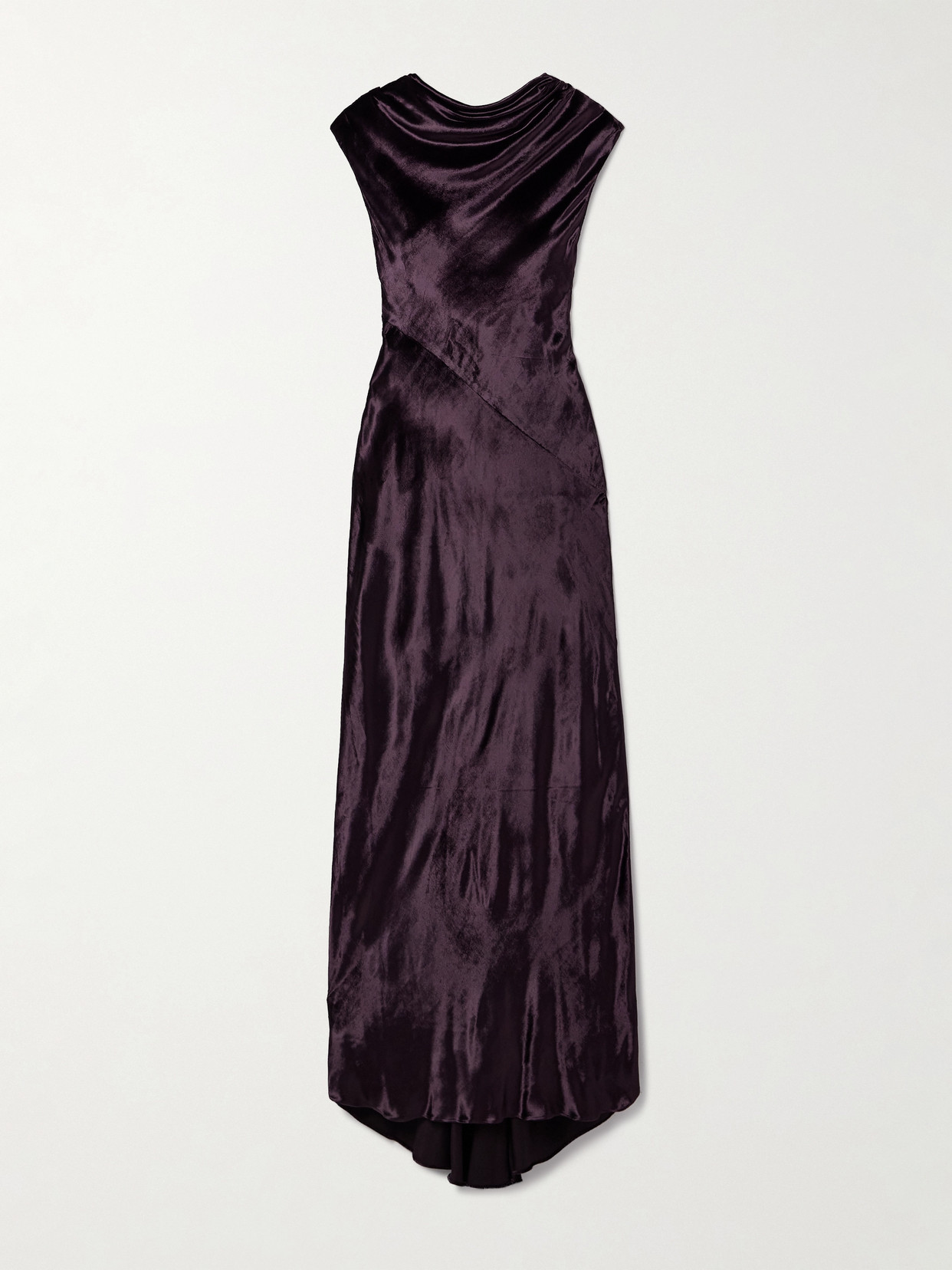 Twp Back To You Open-back Draped Velvet Gown In Purple